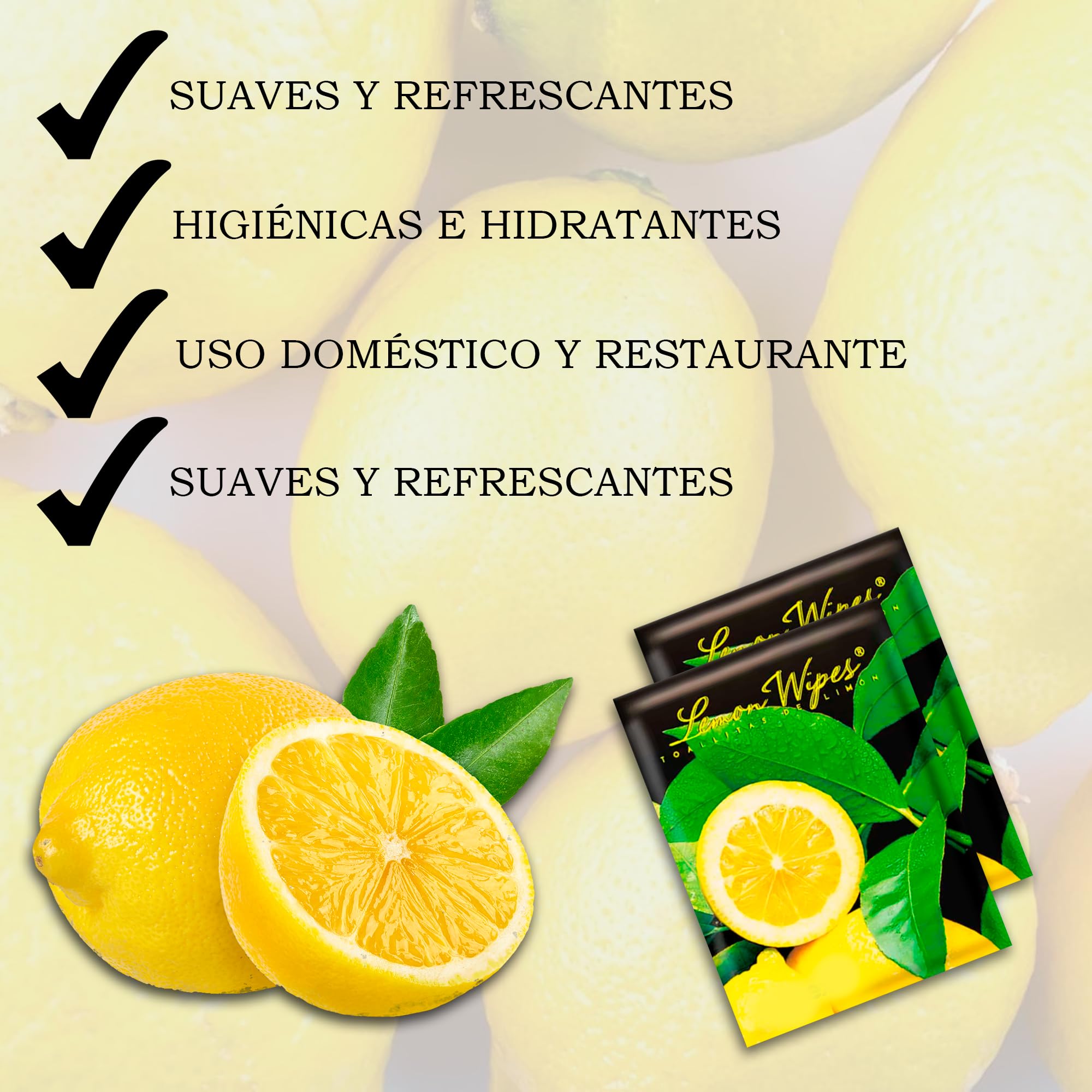 Pack 100 Toallitas limón para manos - Toallitas elimina olores de Marisco, Pescado, Carne y Suciedad - Sobres individuales - Húmedas y con fragancia a limón -Uso Dómestico u Hostelería