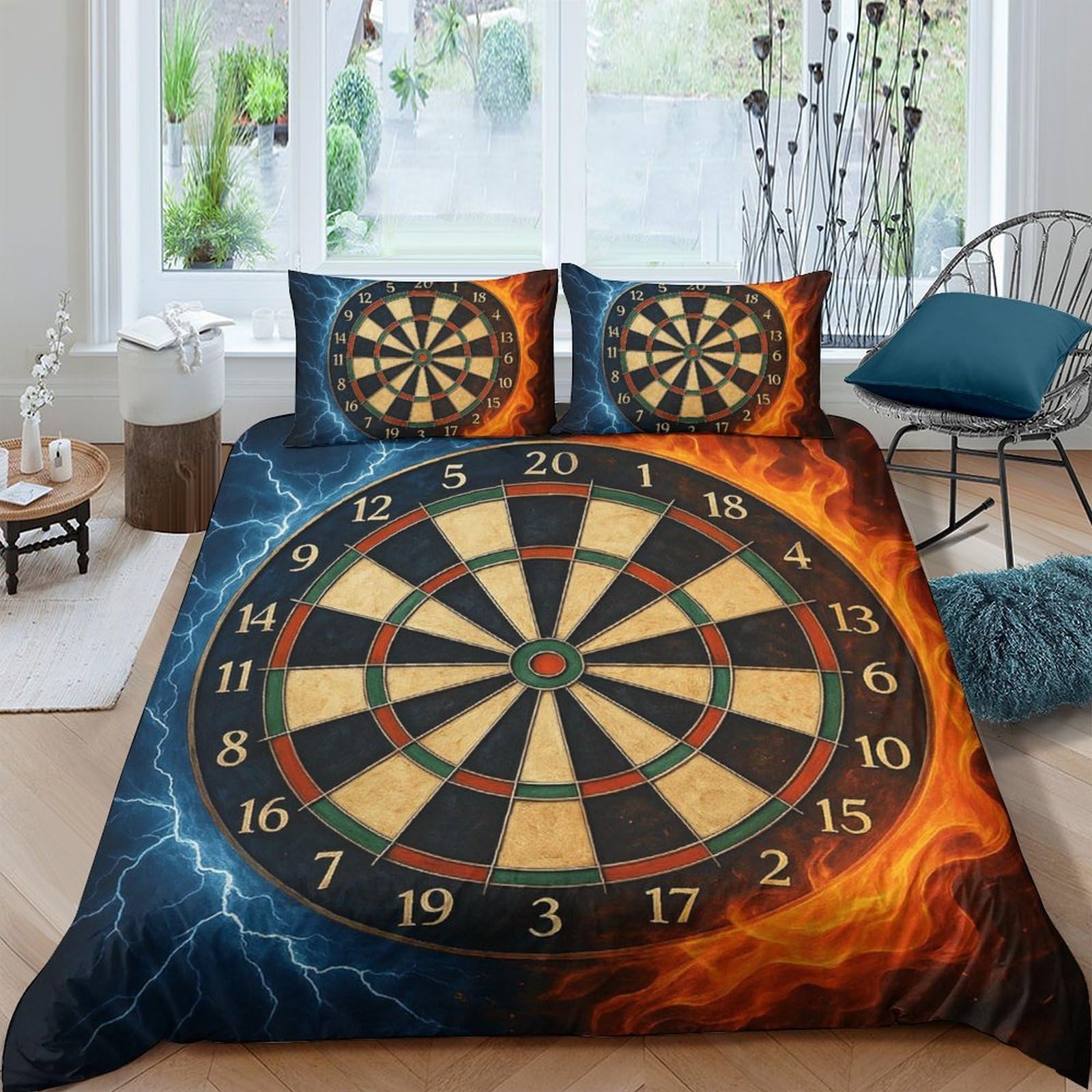Ctjqhvkz Style-1 3D Printed Dartboard Fire Ice Fitted Sheet Microfiber Soft Breathable Lightning Bed Cover For Bedroom Decor Single（135X200cm）