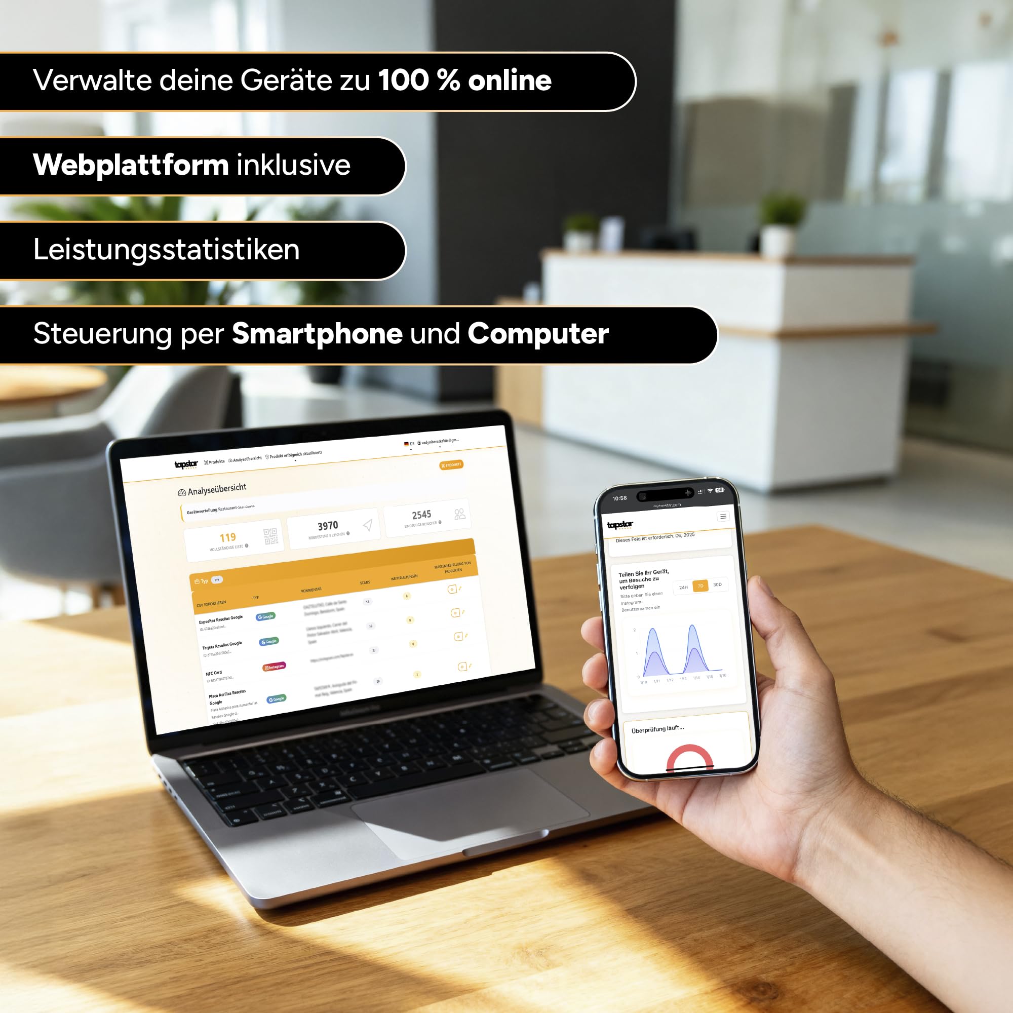 Tapstar Instagram Aufsteller mit NFC & QR-Code – Acryl Bewertungsaufsteller für Follower – Kompatibel mit iPhone & Android