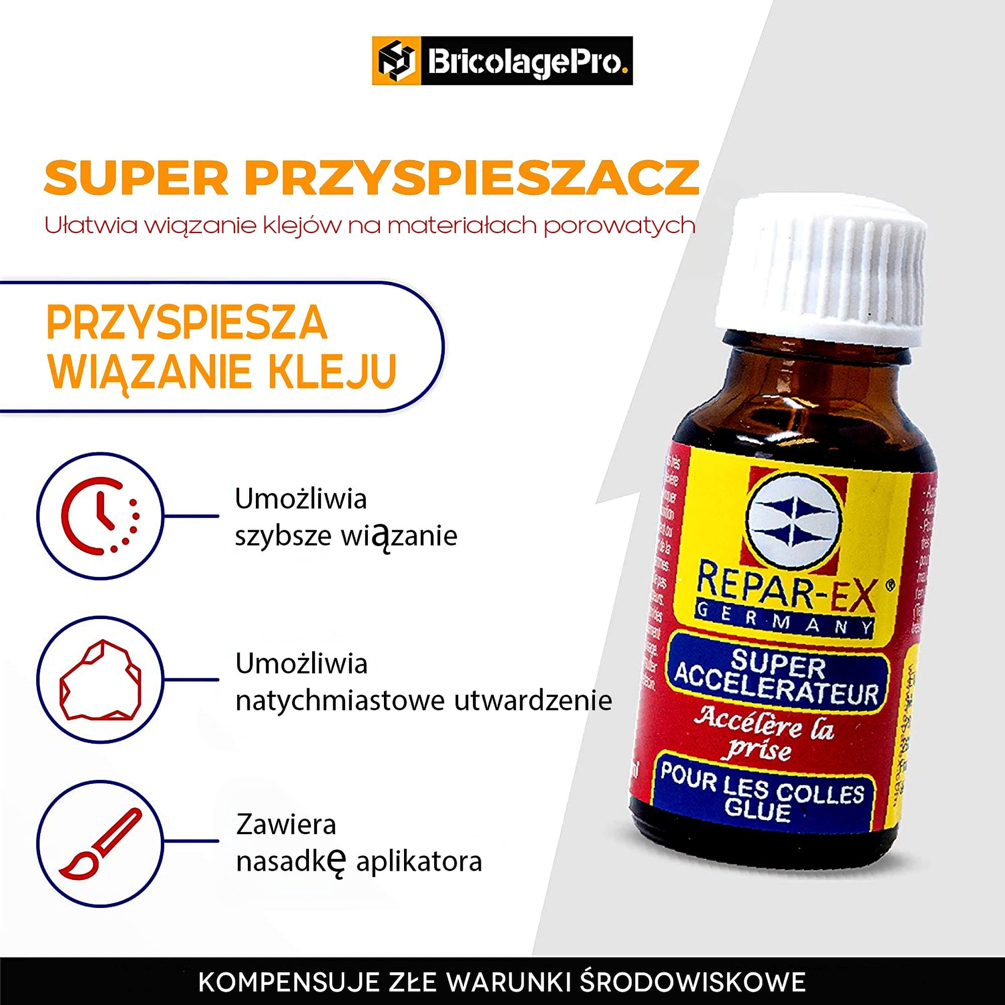 BRICOLAGEPRO - Repar-ex profesjonalny zestaw kleju 20g, proszek montażowy 30 g i aktywator kleju 15 ml - wszystkie uchwyty