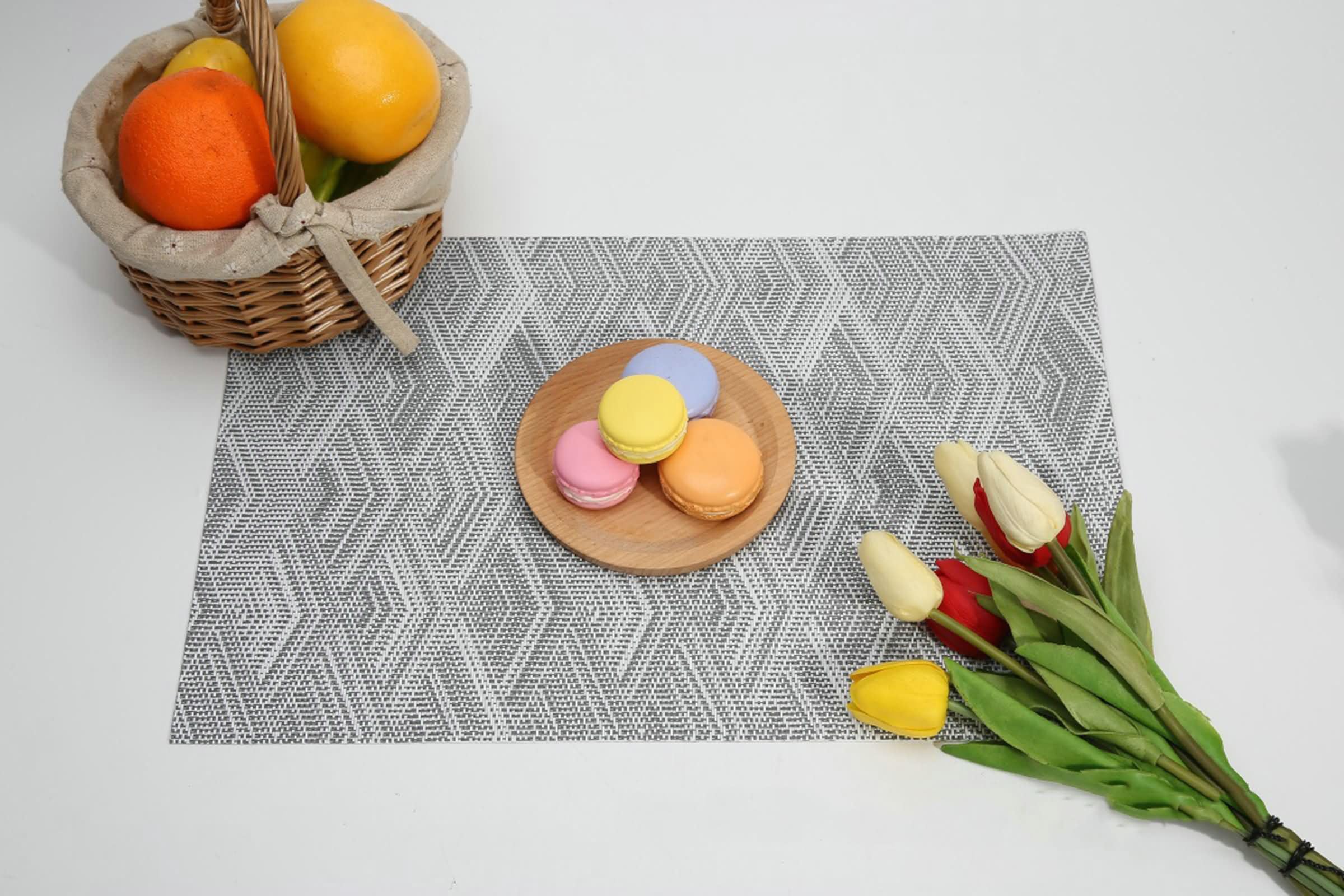 10er Set Platzsets Waschbar, 45 x 30 cm Grau Tischset Platzset Abwaschbar 70% PVC+30% PET, Rechteck mit Raute