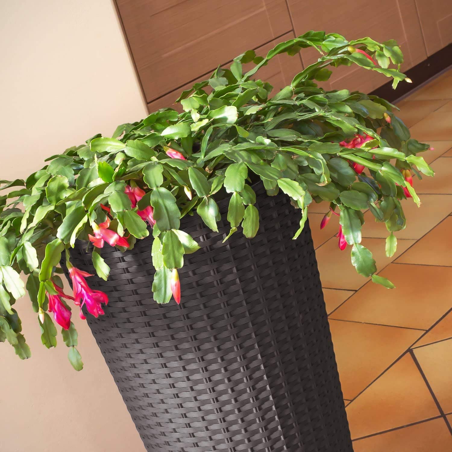 64 -Liter -Zeit Pot mit Einsatz 40 x 40 x 76,3 cm in dunkler Ockerfarbe