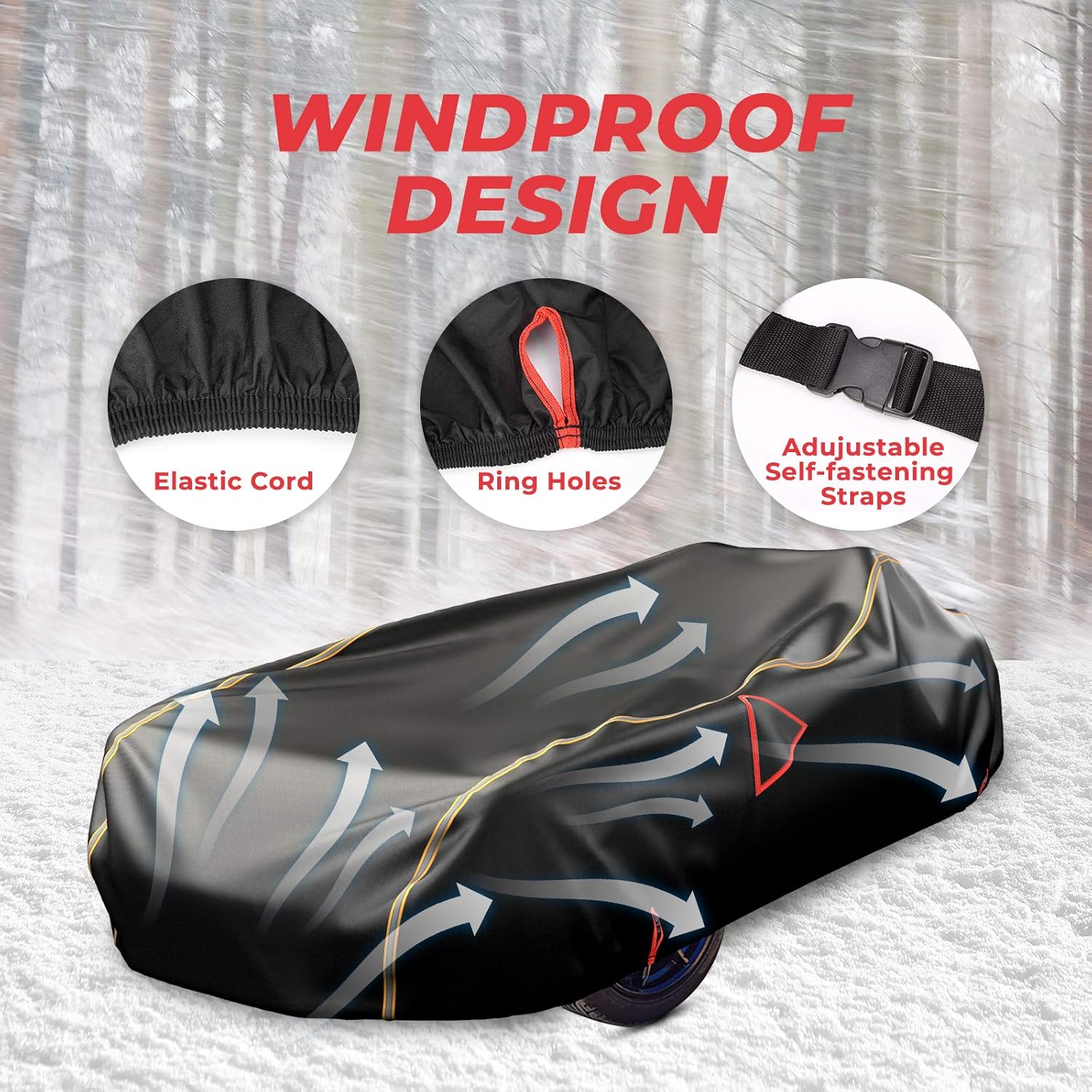 kemimoto Full Cover Compatible with Polaris Slingshot Vanderhall Carmel, Windshield Cover Waterproof Windproof All Weather Protection Covers with Reflective Strips