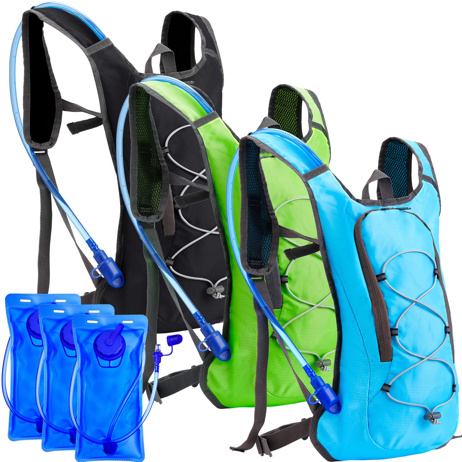 3 Stück Trinkrucksack mit 3 Stück 2L Wasserblase, Wasserrucksack, Trinkblase für Camping, Wandern, Radfahren, Laufen, Klettern, Radfahren