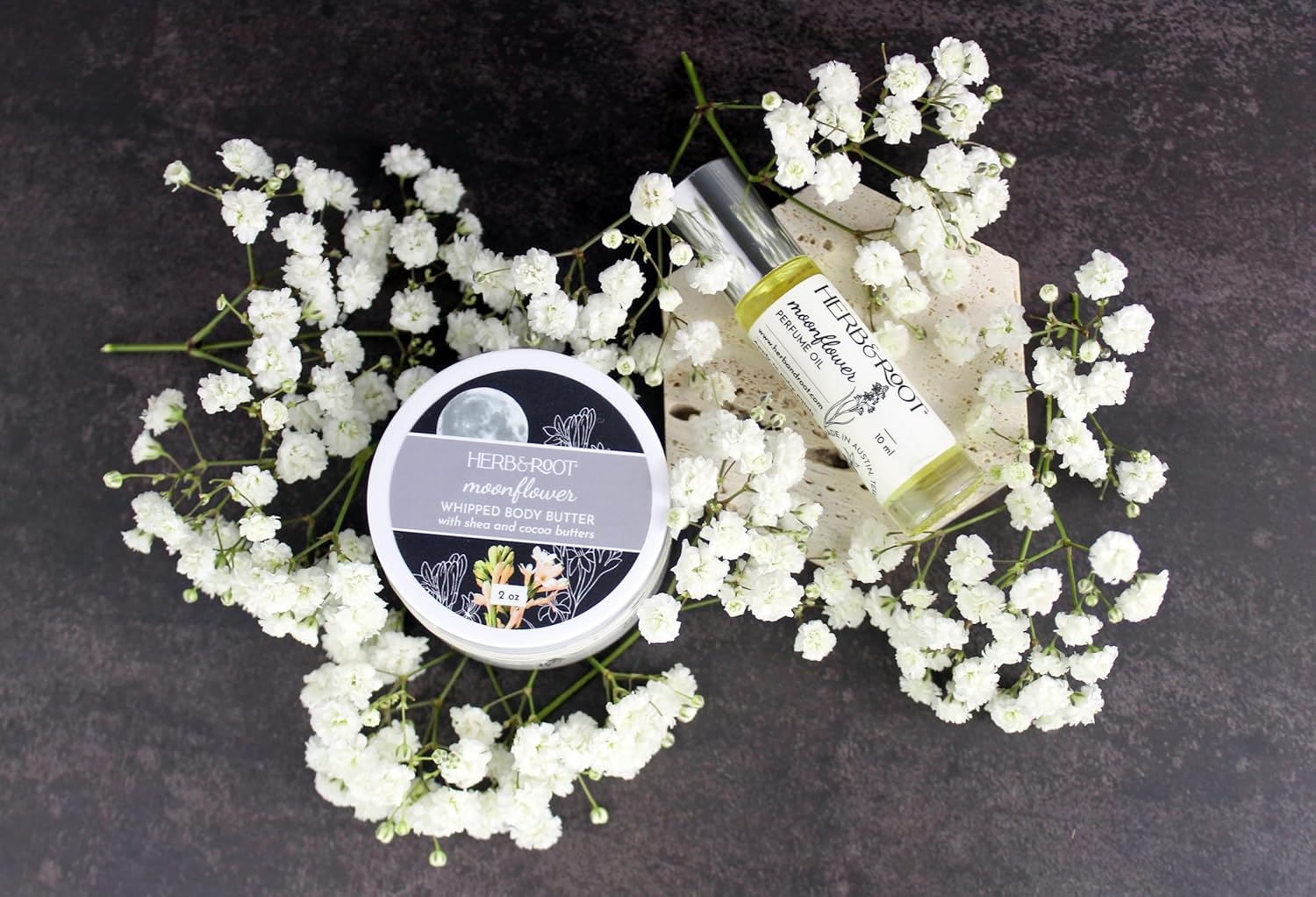 Herb & Root Moonflower Perfume Gift Set, Eau de Parfum, Rollerball, Body Butter, Makeup Case | Scent of Tuberose, Jasmine, Orris | White floral