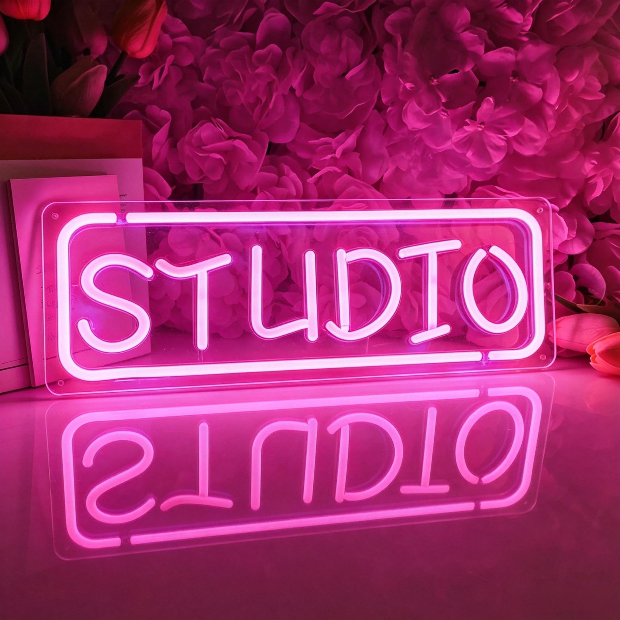 Studio LED Neon Sign, Light Up Sign for Business Studio Music Room Office Workspace Wall Table Front Door Decor USB Powered Dimmable Decorative Light 15.7 x 5.9 In