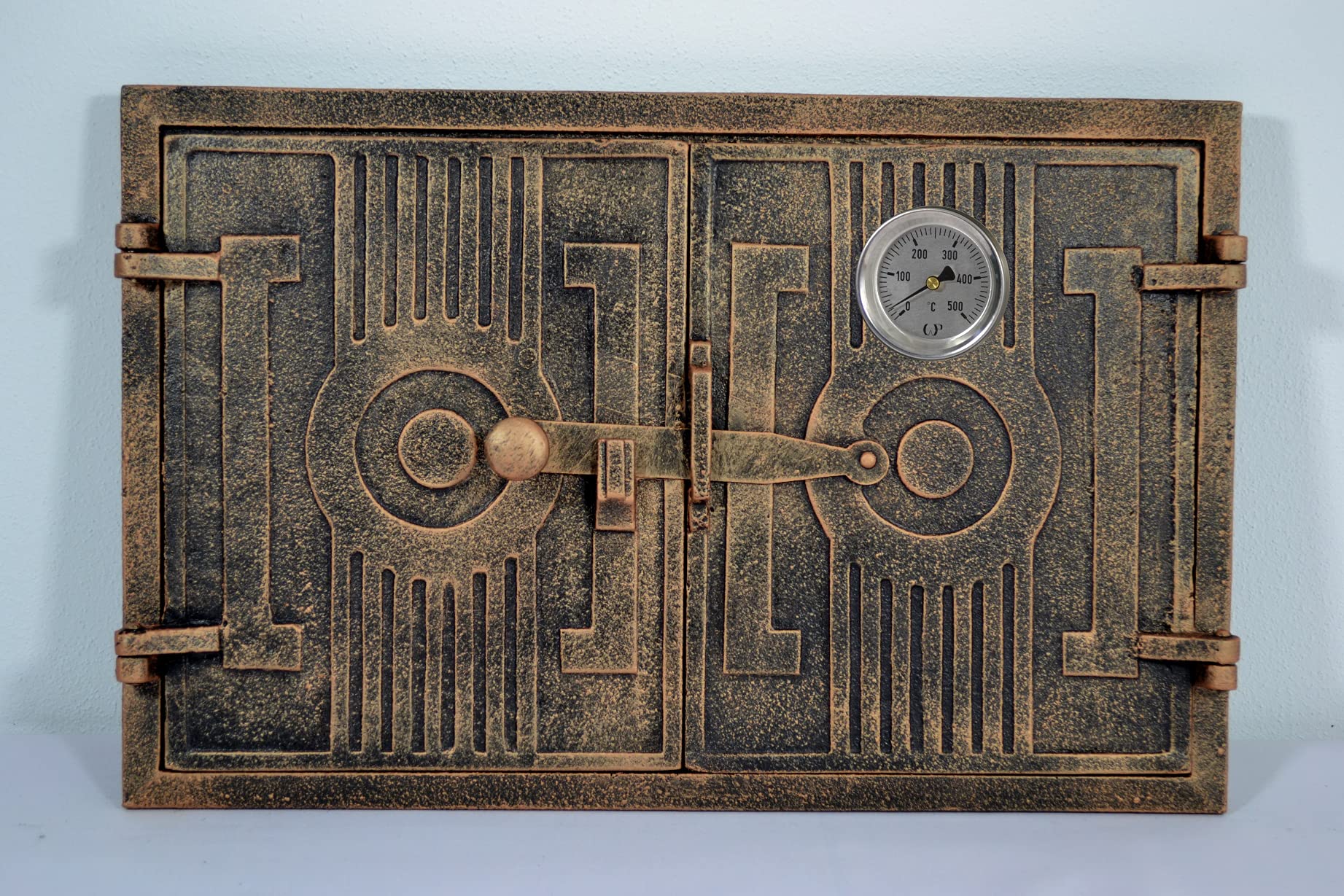 Euro Sezam puerta de horno de hierro fundido de dos puertas puerta de horno maciza y gruesa puerta de horno de pizza con termómetro de 500c DZ059 puerta doble con cerradura de puerta 42 x 27