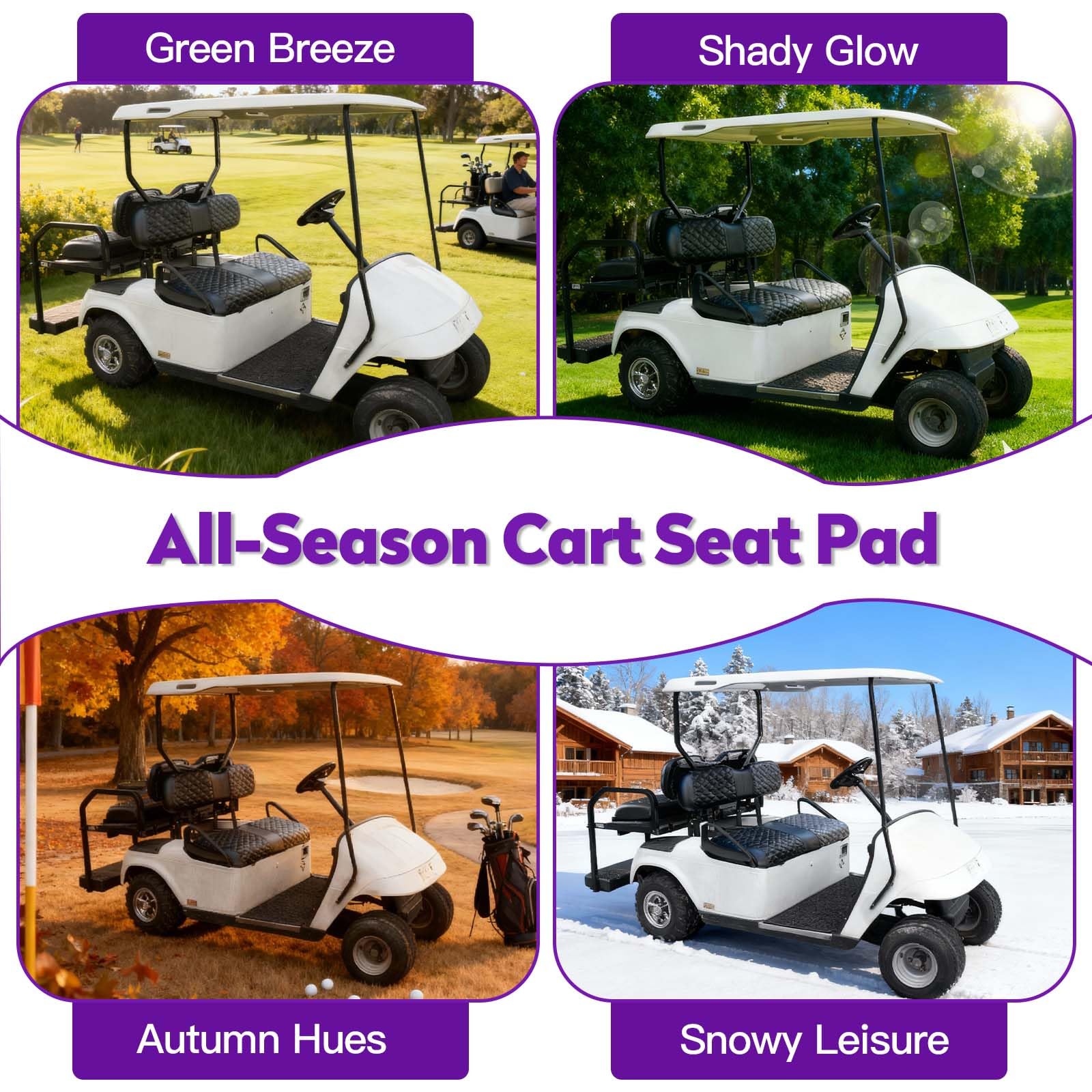 Transverse Diamond Golfwagen-Sitzbezüge-Set, passend für EZGO TXT 1994–2013/EZGO RXV, Vorder- und Rücksitzbezüge, Vinyl-Sitzbezüge, Zubehör, keine Klammern (schwarze und schwarze Nähte), 4