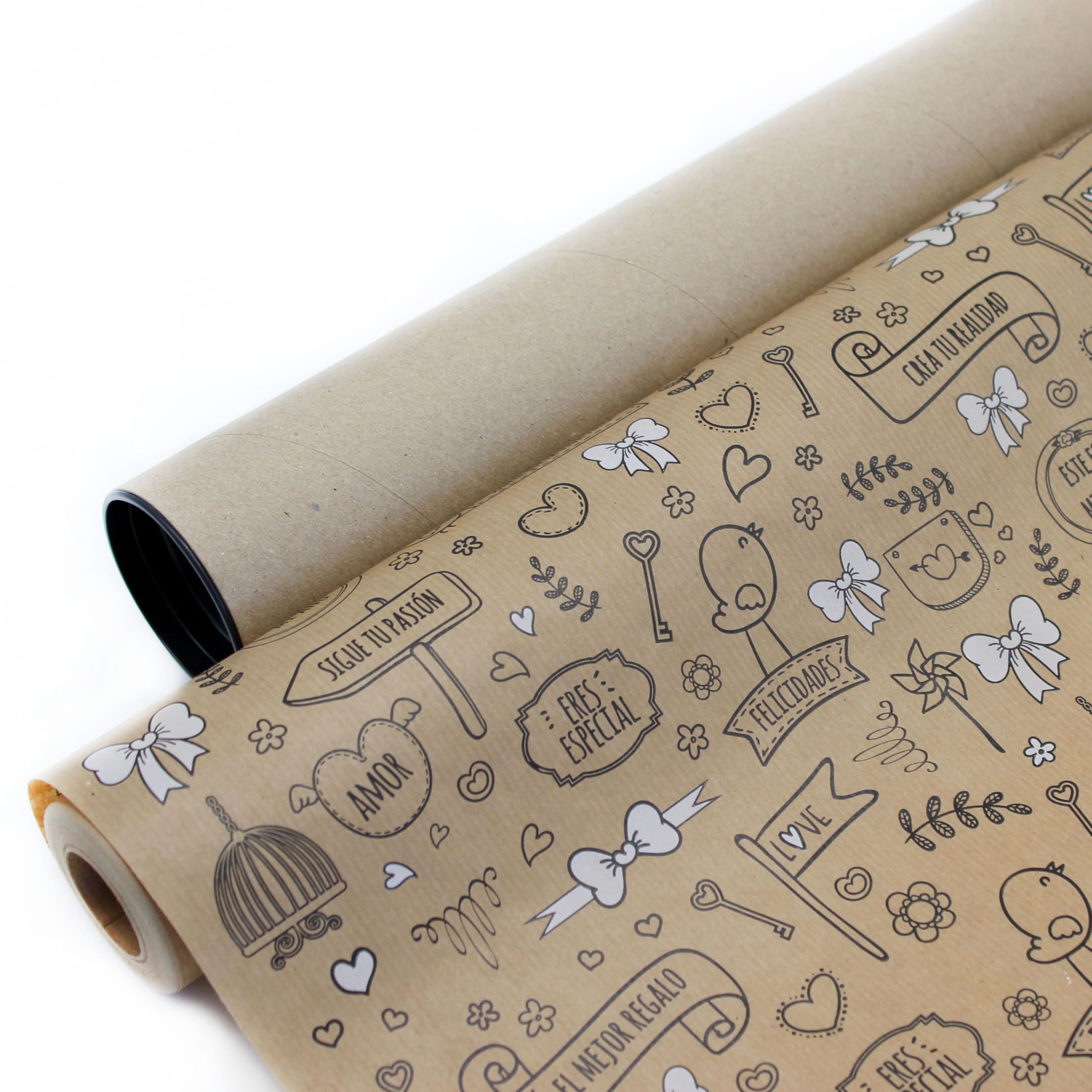 Papel de regalo kraft en rollo de 62CM x 25M con diseño de pollitos. Ideal para: Comercios, envolver regalos, aniversarios, cumpleaños y Navidad. (POLLITOS)
