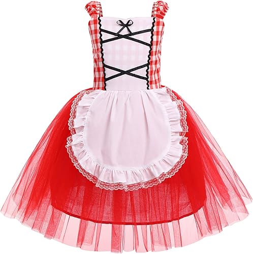 Miniatura 2 de IMEKIS Disfraz de Caperucita Roja para Niñas, Vestido Capa Capa Halloween Cosplay Niños Deluxe Cuento de Hadas Conjunto