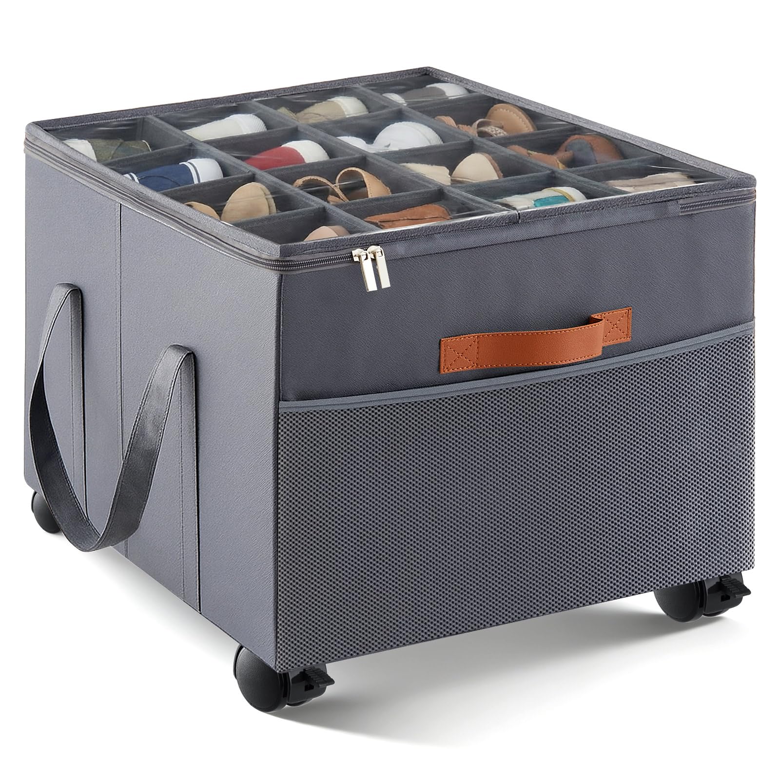Photo 1 of ***NO WHEELS***AceOrbit Large Rolling Shoe Organizer 360 Degree Wheeled Fits up to 16 Pairs, Storage Box with Brake and Clear Dust Cover, Adjustable Dividers, Protects Shoes from Dust and Moisture