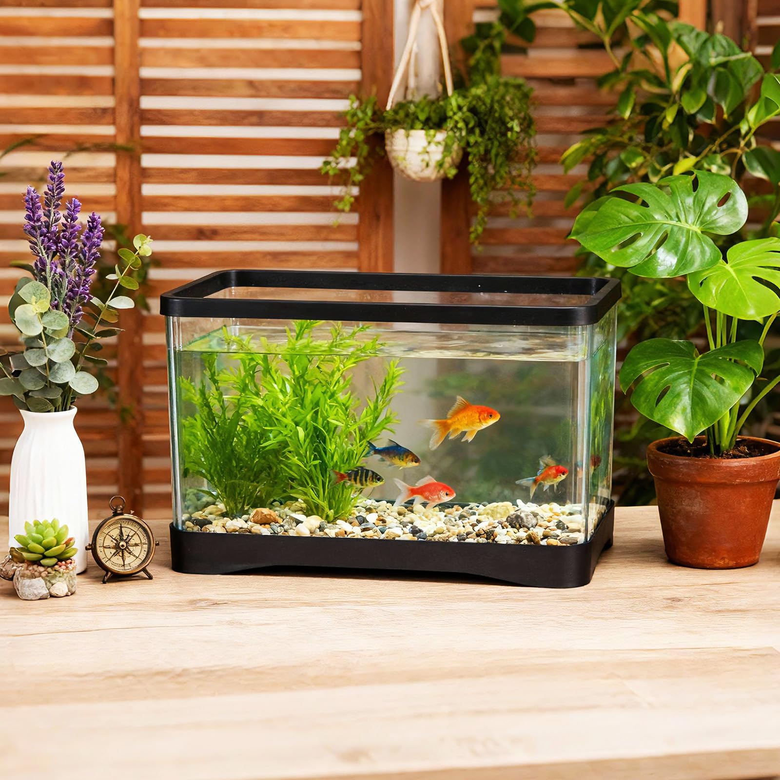 Geelin Aquarium rectangulaire en plastique de 7,6 litres pour poissons Betta, reptiles, plantes succulentes, fleurs, centre de table, incassable avec clarté transparente pour la maison et le bureau