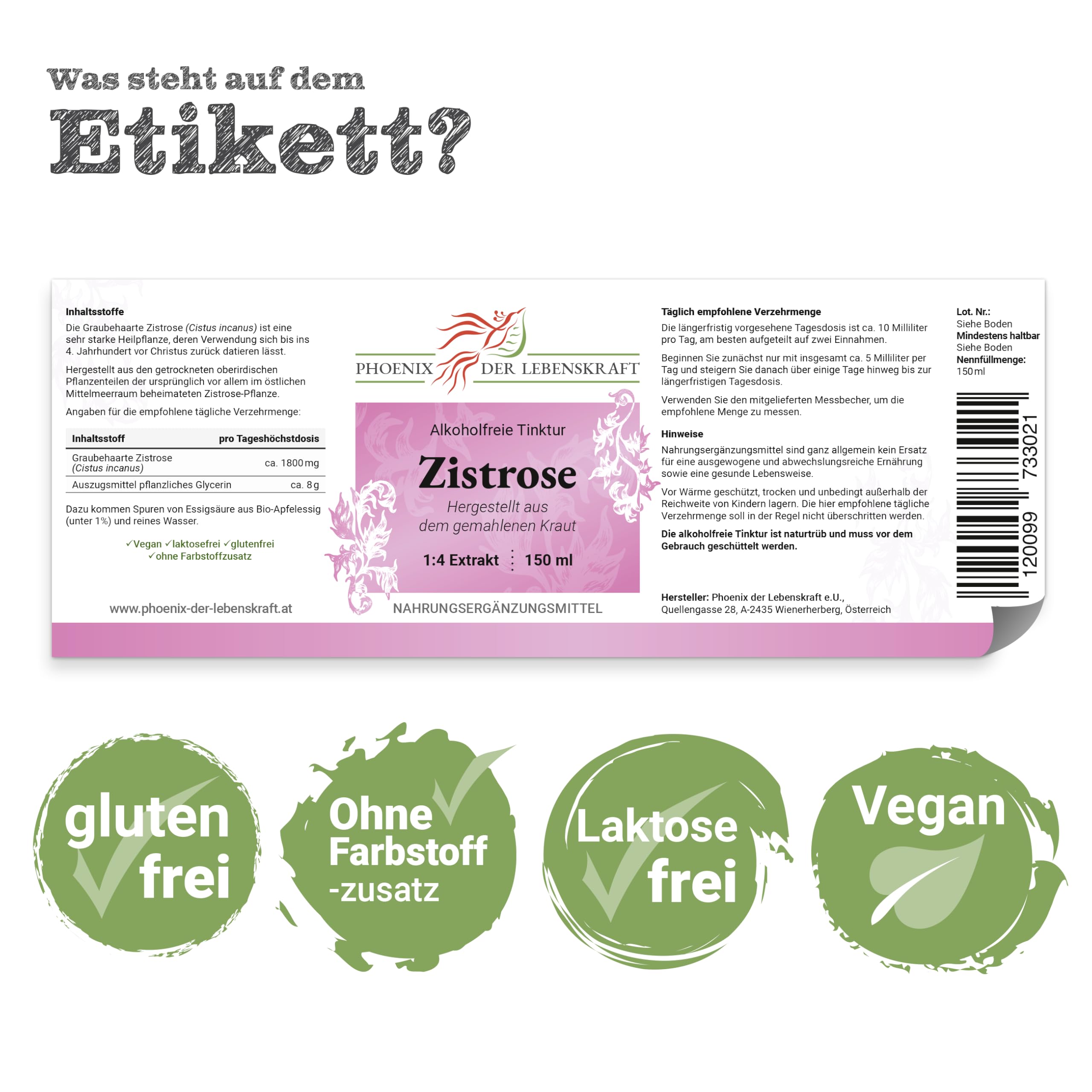 Zistrose Tinktur (alkoholfrei), 150 ml, Cistus incanus Tropfen (1:4 Extrakt), Premium Qualität, Hergestellt in Österreich, Nahrungsergänzungsmittel, Cistrose, Vegan