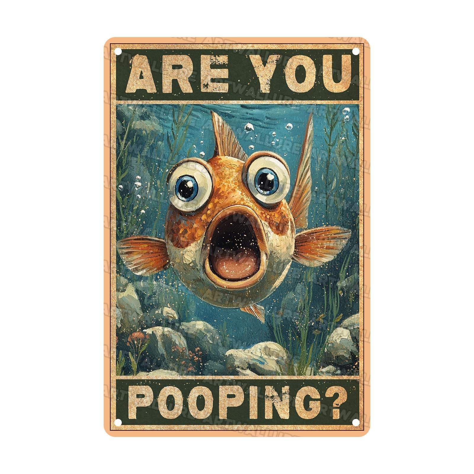 Retro GoldFish Metal Sign Humorous Bathroom Decor Tin Plaque Rustic Wall Art Vintage Iron Painting Restroom Novelty Gift 8X12Inch