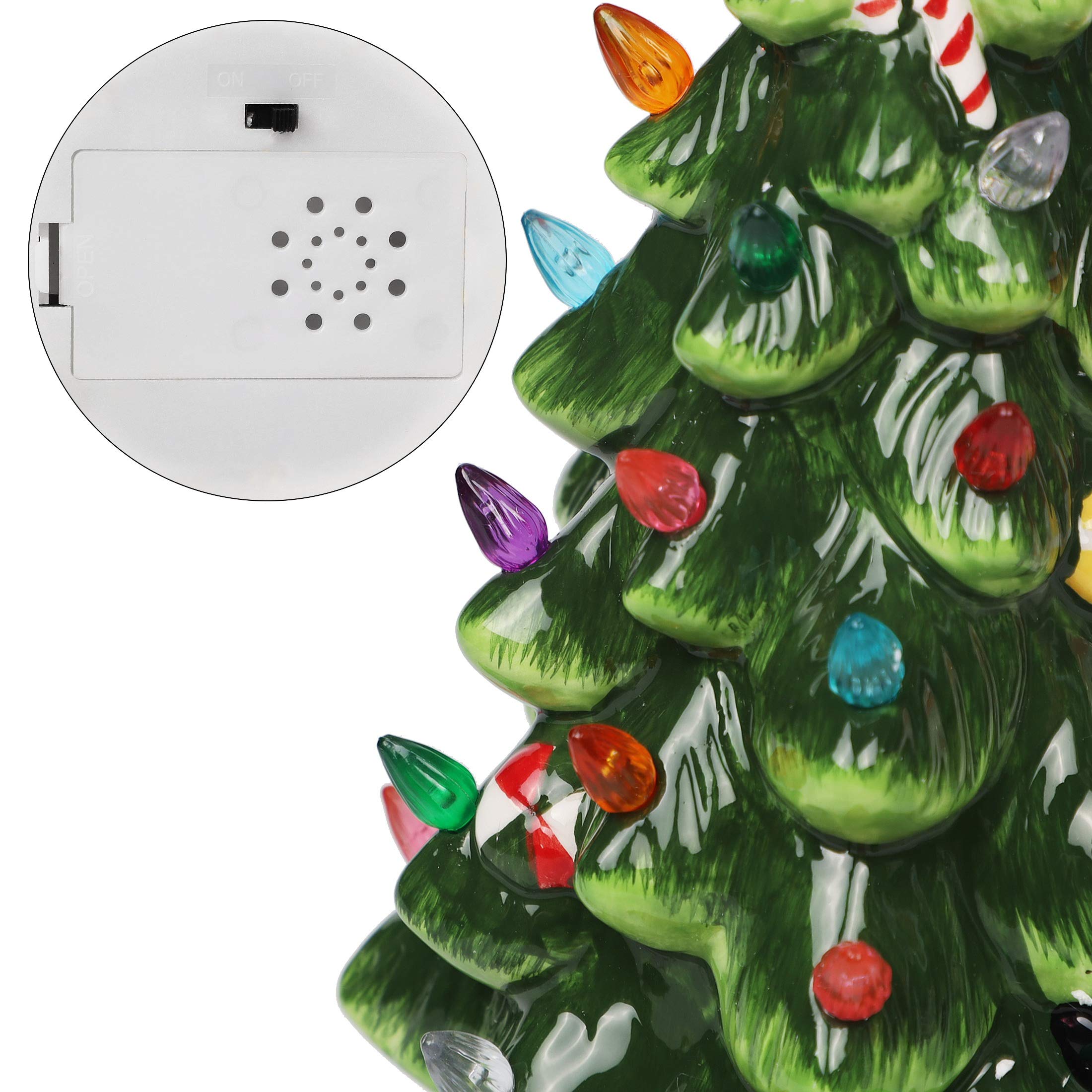 Lulu Home Ceramic Christmas Tree, 13 Inch LED Light Up Ceramic Tabletop