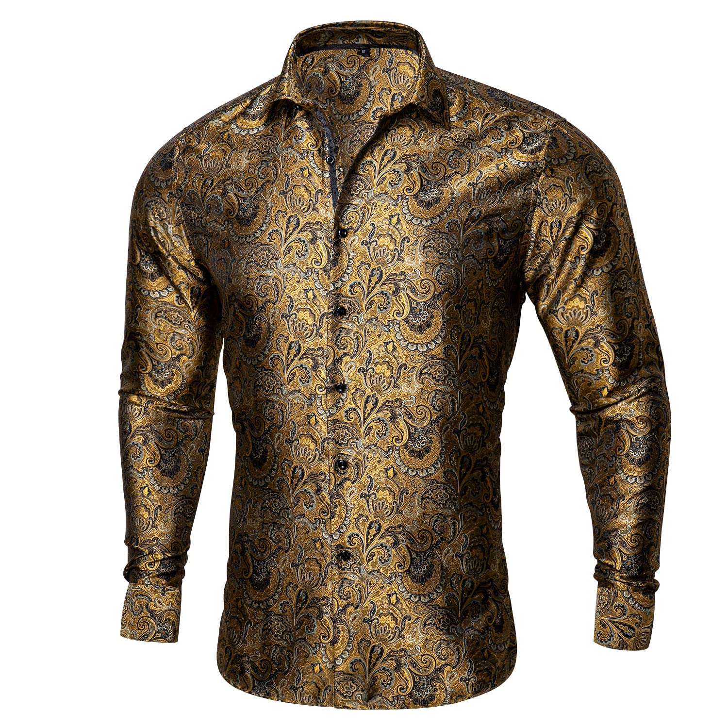 Barry.Wang Camicia da uomo in seta di lusso cachemire floreale a maniche lunghe grande e alta festa di nozze casual business camicie formali verde S-3XL