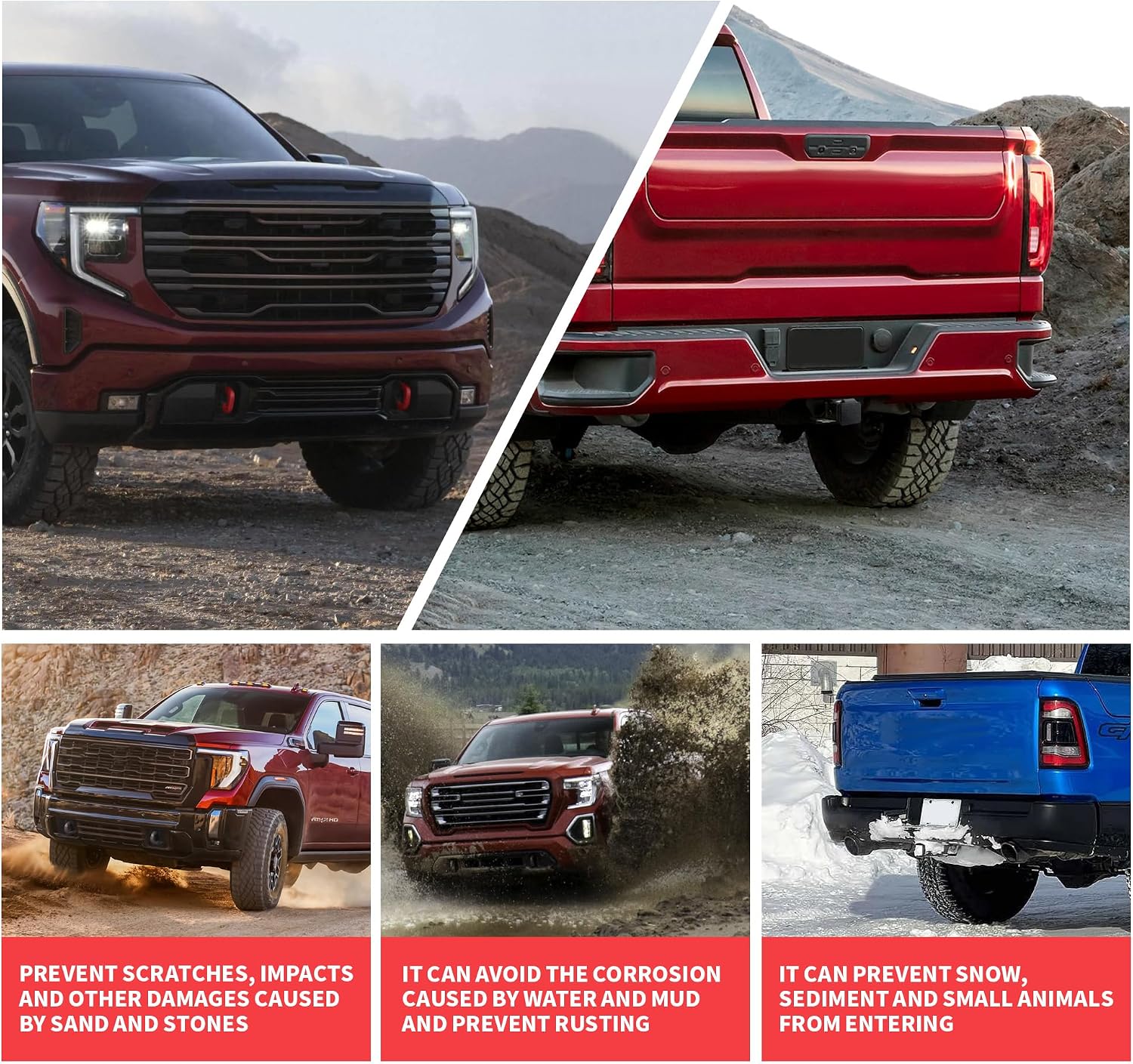 for GMC Sierra 1500 Accessories 2019-2026 Vertical Tow Hook Covers Paired with Customized 2 Inch Silicone Rear Trailer Hitch Cover Tool-Free Installation Heavy Duty Protection(Red-Black)