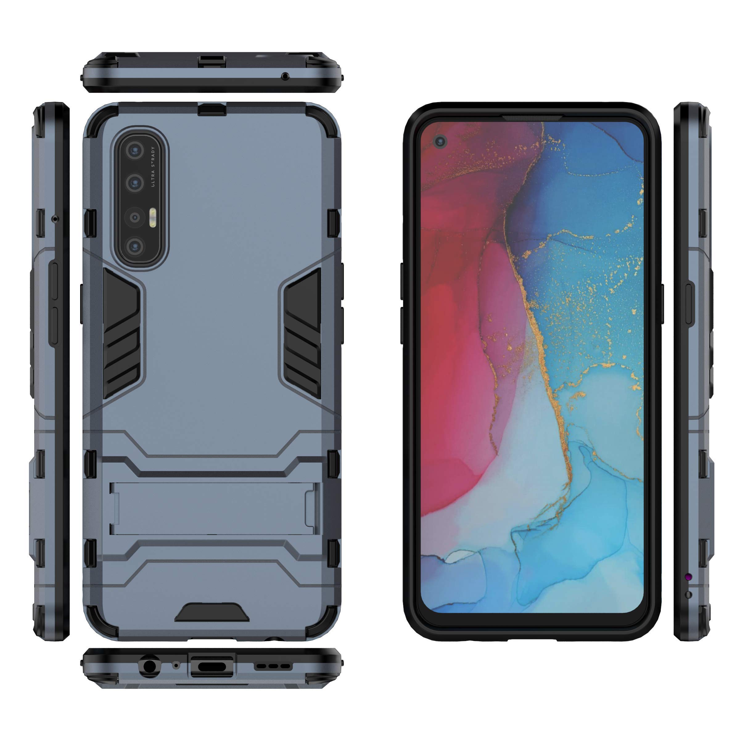 Custodia Oppo Find X2 Neo Con Supporto – Doppio Strato Antiurto (PC+TPU) E Design Antiscivolo (Blu Scuro) - 3