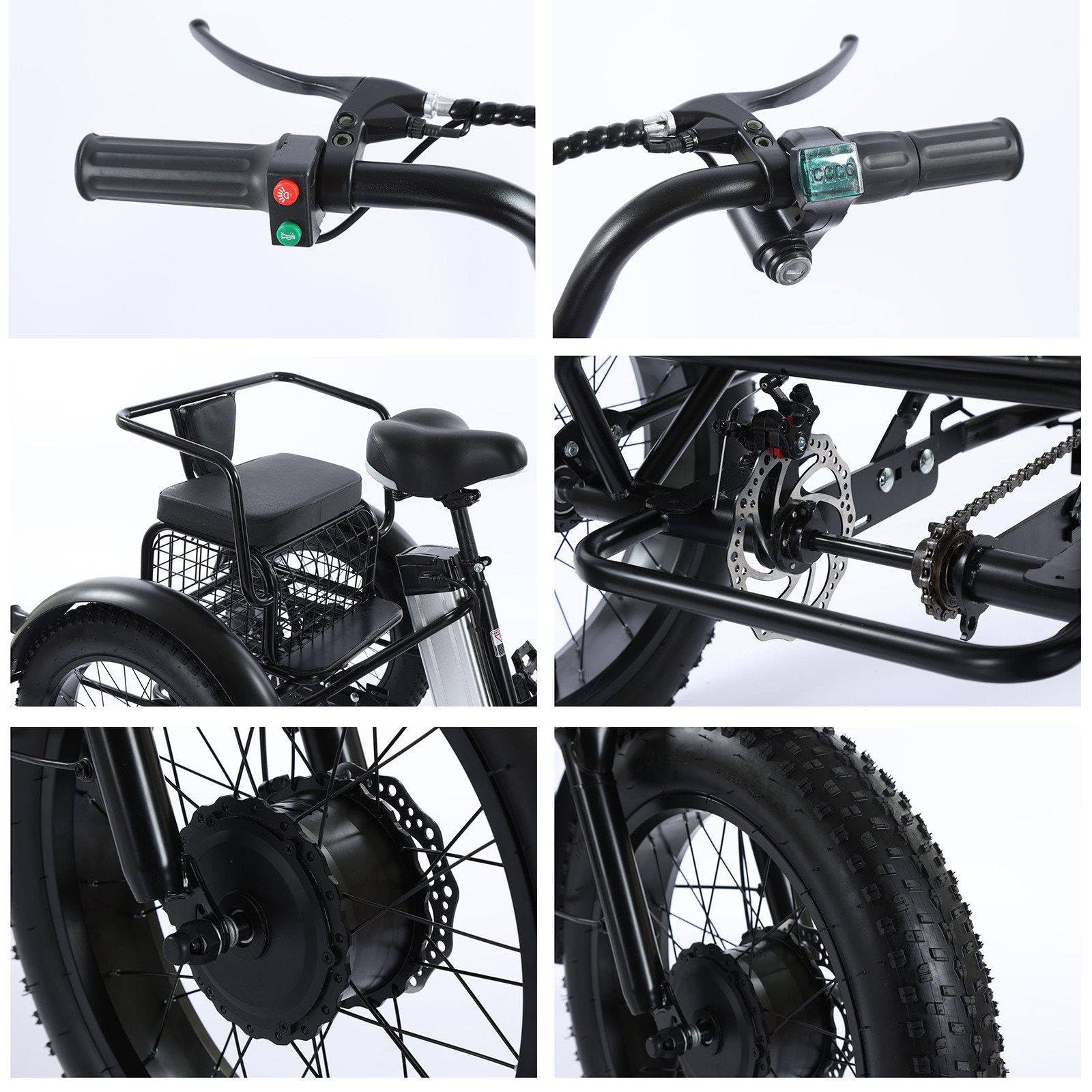 Triciclo Elettrico a 3 Ruote per Adulti – Portata 200 kg B | 20'' Fat Tyres Cargo Ebike, Shopping Basket, 48V/12Ah Removable Battery - Range 35km, for Shopping, Picnic
