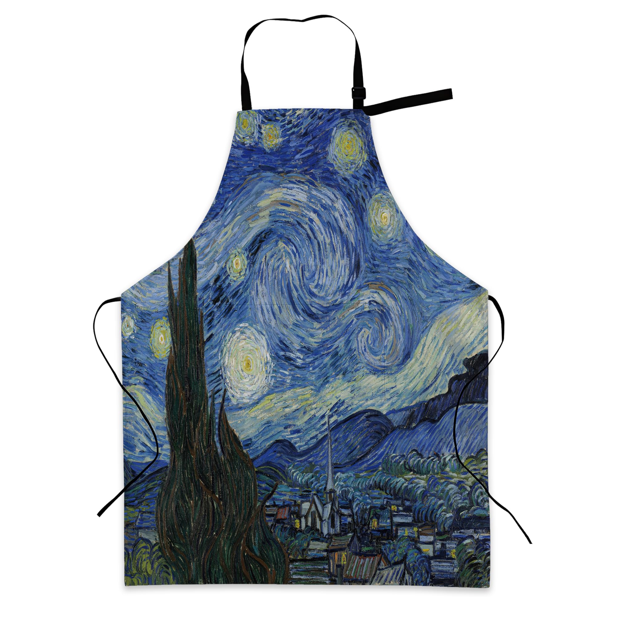 BILANGCE Chef Apron with 2 Pockets, The Starry Night Van Gogh Waterproof Adjustable Apron for Kitchen, Gardening, Restaurant, Barbecue, Coffee 28x34 Inches