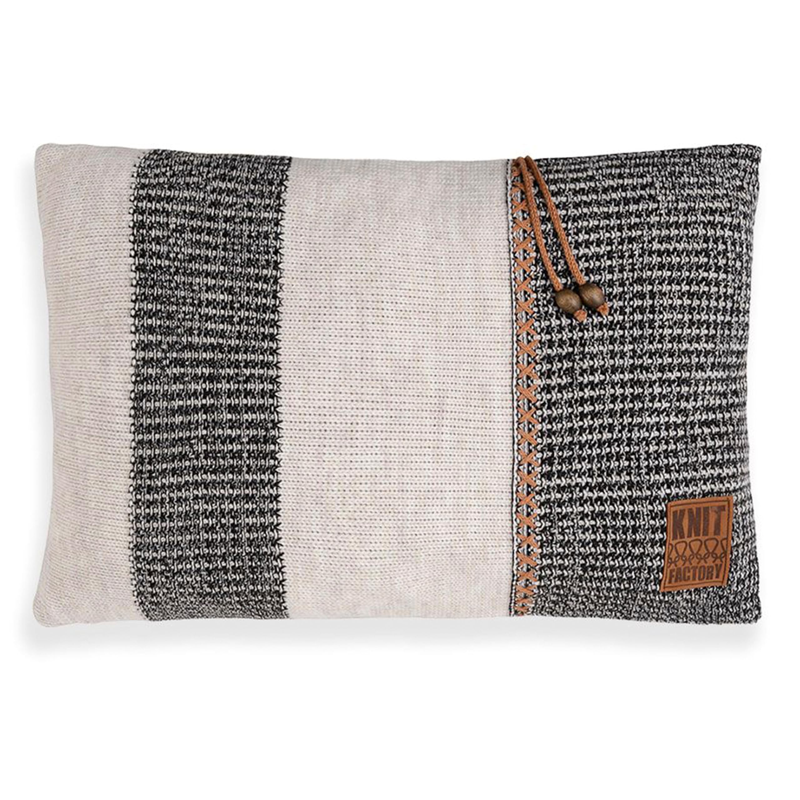 KNIT FACTORY - Roxx Rechteckiges Zierkissen - Beige/Schwarz - 60x40 cm