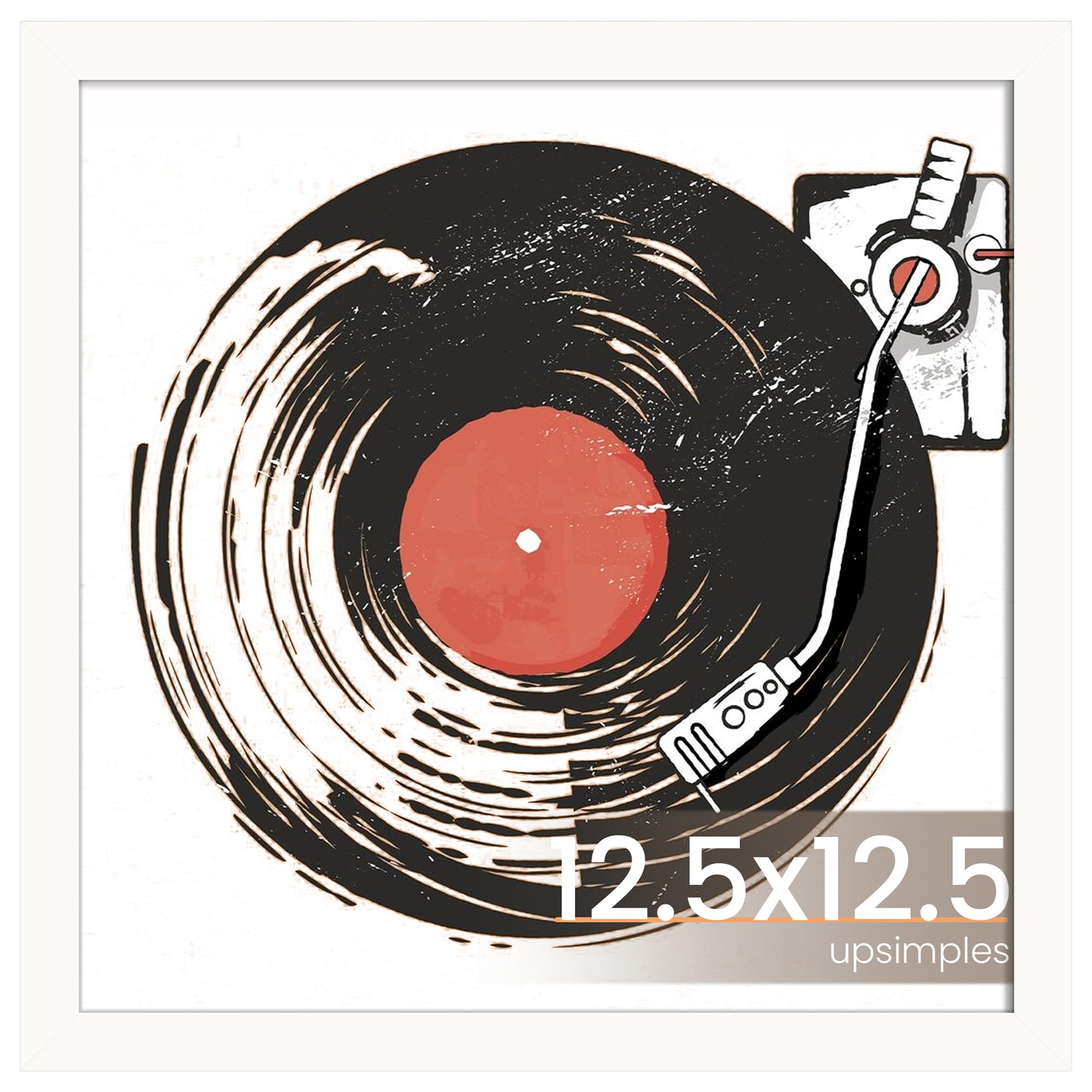 upsimples Vinyl Record Frame, Display Pictures 10x10 with Mat or 12.5 x 12.5 Without, Wall Hanging Album Cover Frames, White, 1 Pack