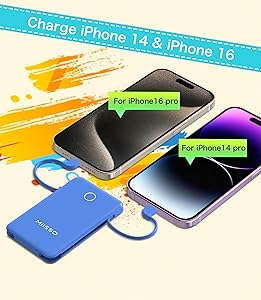 6000mah Ultra Slim Built in Cables Power Bank, Card Size Built in USB C Cords Battery Pack Portable Charger for Phones, 3 Output External Battery Pack Compatible with iPhone, Samsung, Deep Blue