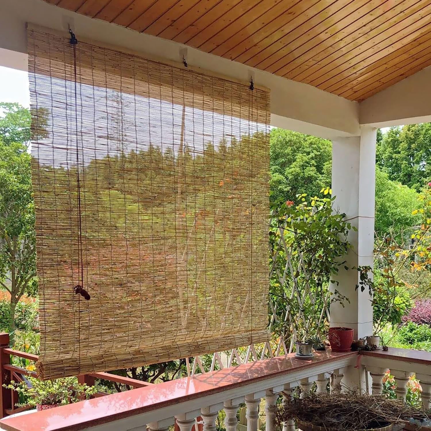 Stores d'extérieur en Bambou, Stores à enroulement en Bambou Naturel for Le Patio, l'intérieur, l'extérieur, Le Jardin et Les fenêtres ; Rideaux en Roseau Naturel.(W120xH230cm/47x91in)