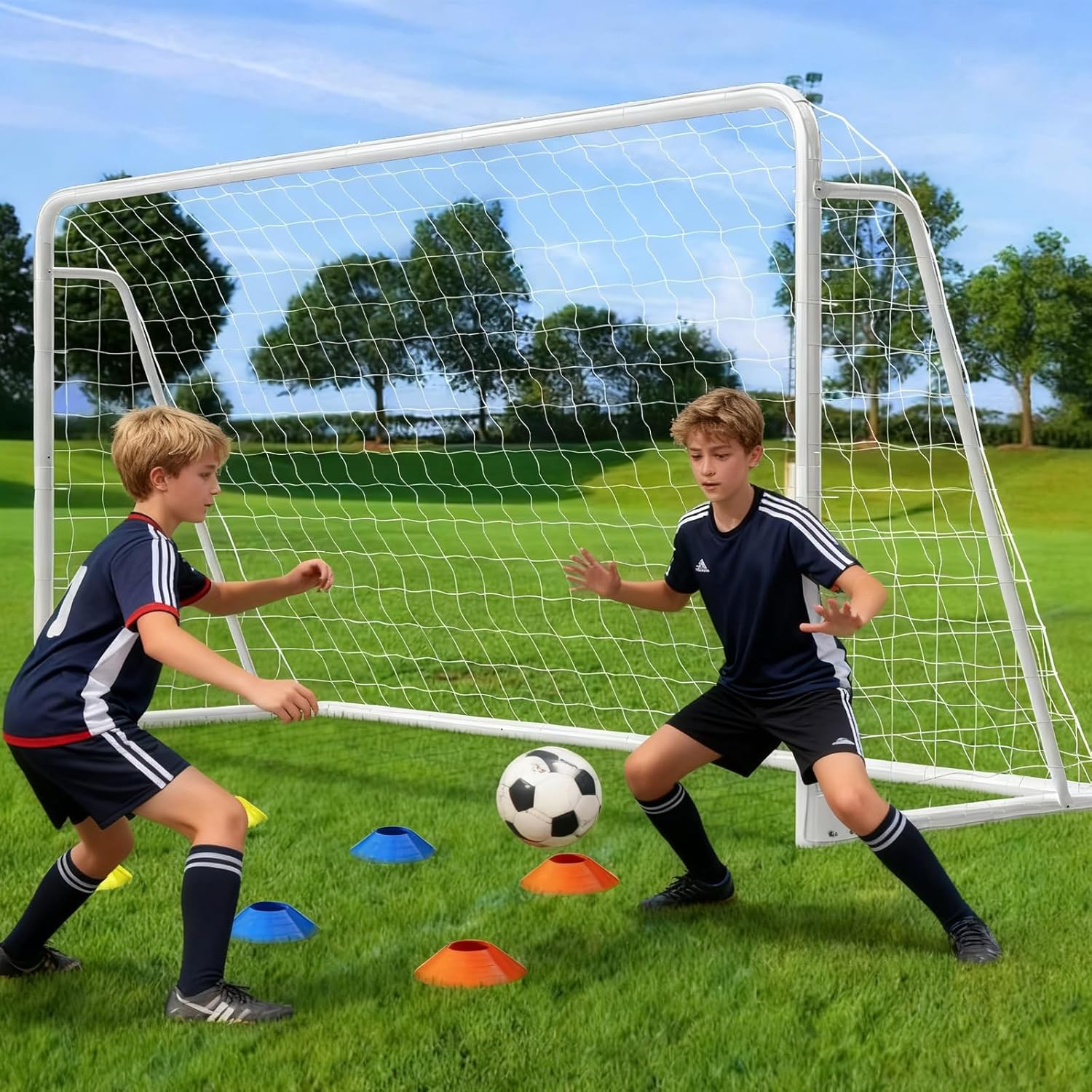 NAIZEA Soccer Goals - 24x8/21x7/18x7/12x6/16x7/10x6/8x6/6x4FT Soccer Goals for Backyard - Metal Soccer Goal for Youth Adult - Multiple Sizes Colors- Perfect for Games Indoor Outdoor