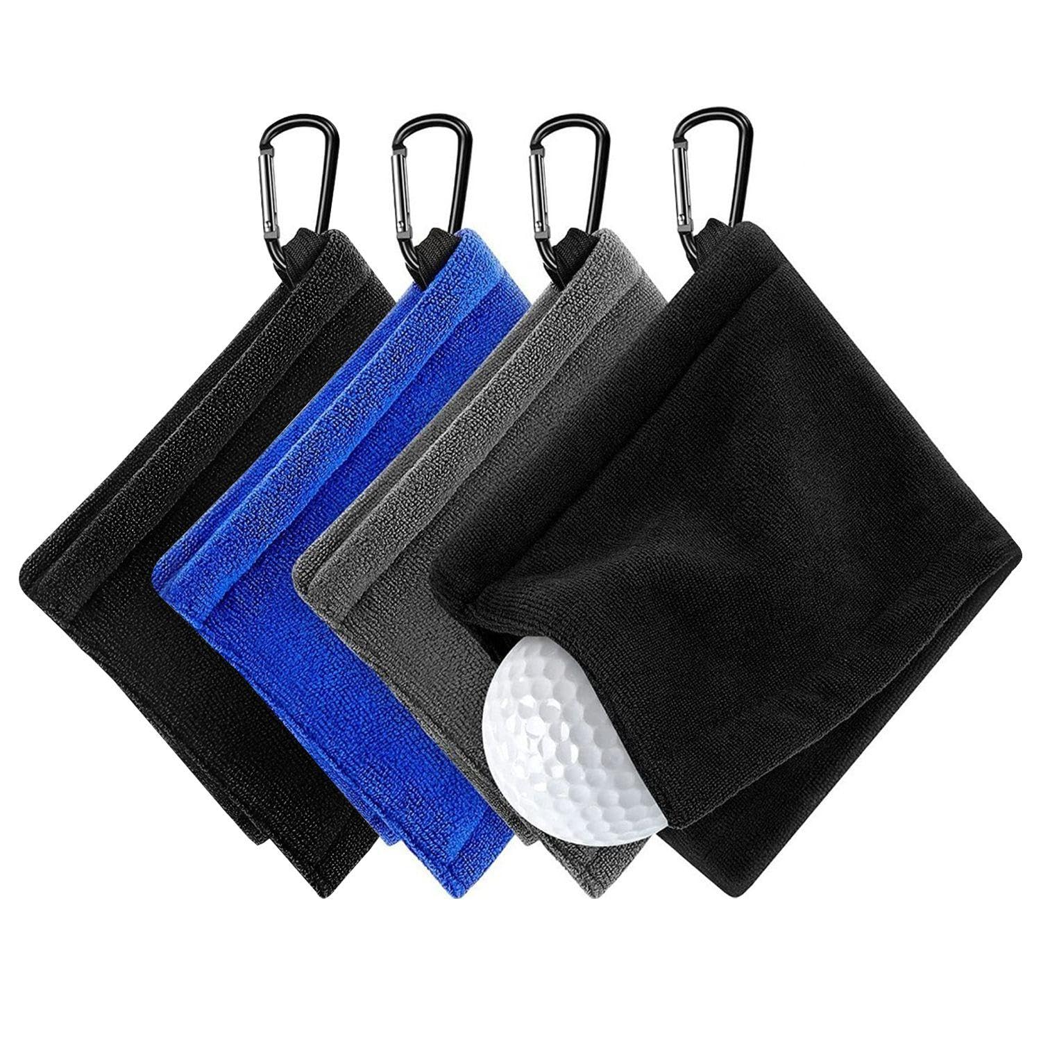GDFHBD 4 Pieces Of Golf Towels, Microfiber Absorbent, Mini Portable Size, With Snap Hook, Suitable For Golf Bags, Fitness, Sports.
