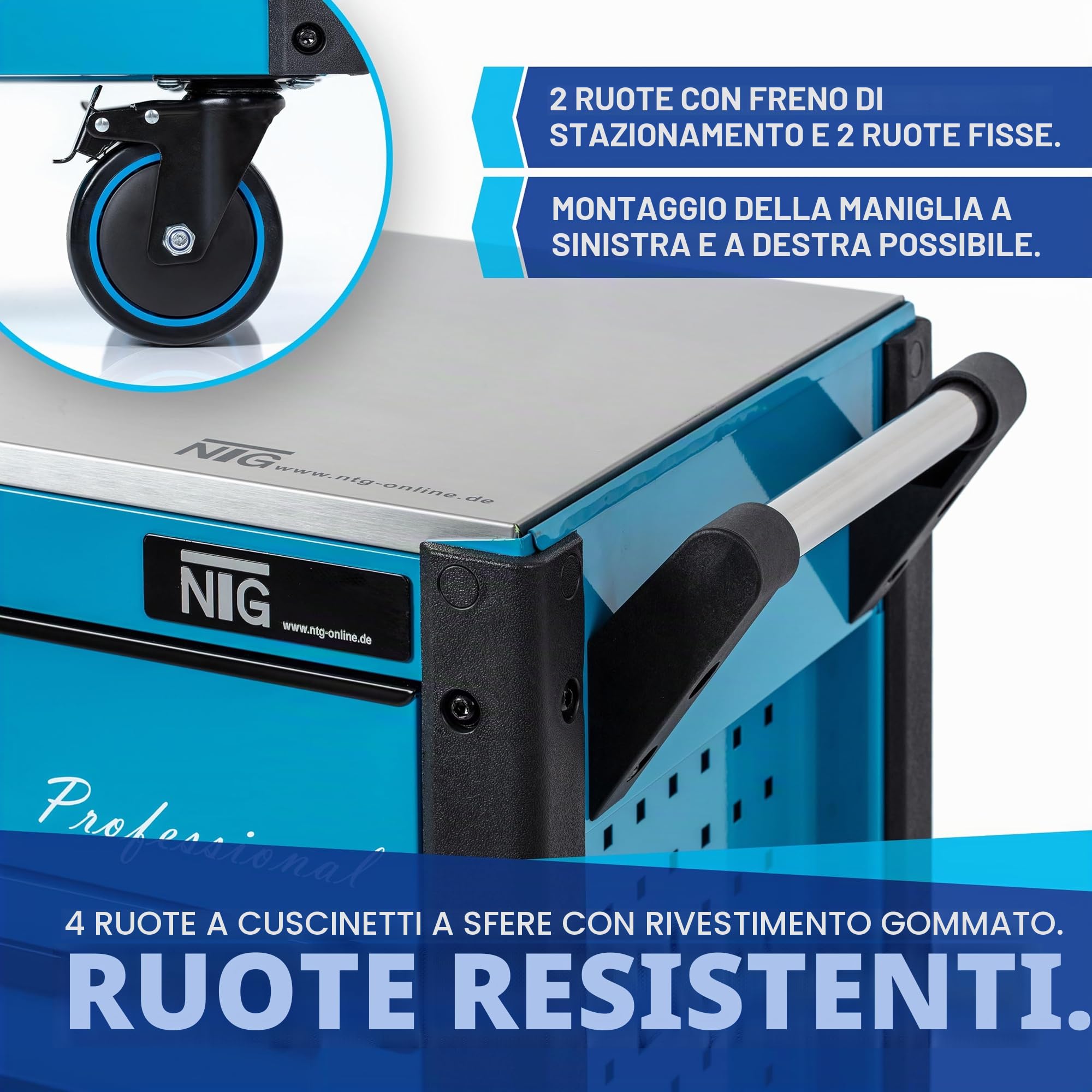 NTG Carrello portautensili XXL completo di utensili | 457 pezzi | +12 cassetti con serratura | 10 dei quali con utensili | Con inserti morbidi in carbon look | Carrello portautensili da officina