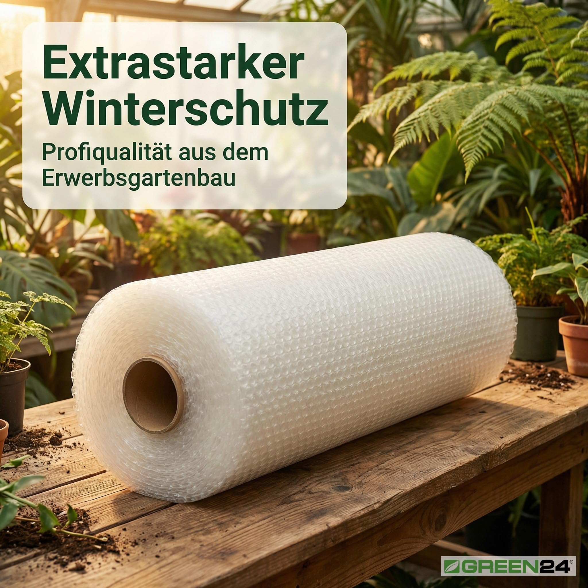 Noppenfolie Luftpolsterfolie 10m (15m2) GREEN24 PRO3 Frostschutz, Windschutz und Winterschutz, Isolierung und Wärmeschutz, Frostschutzfolie für Haus und Garten