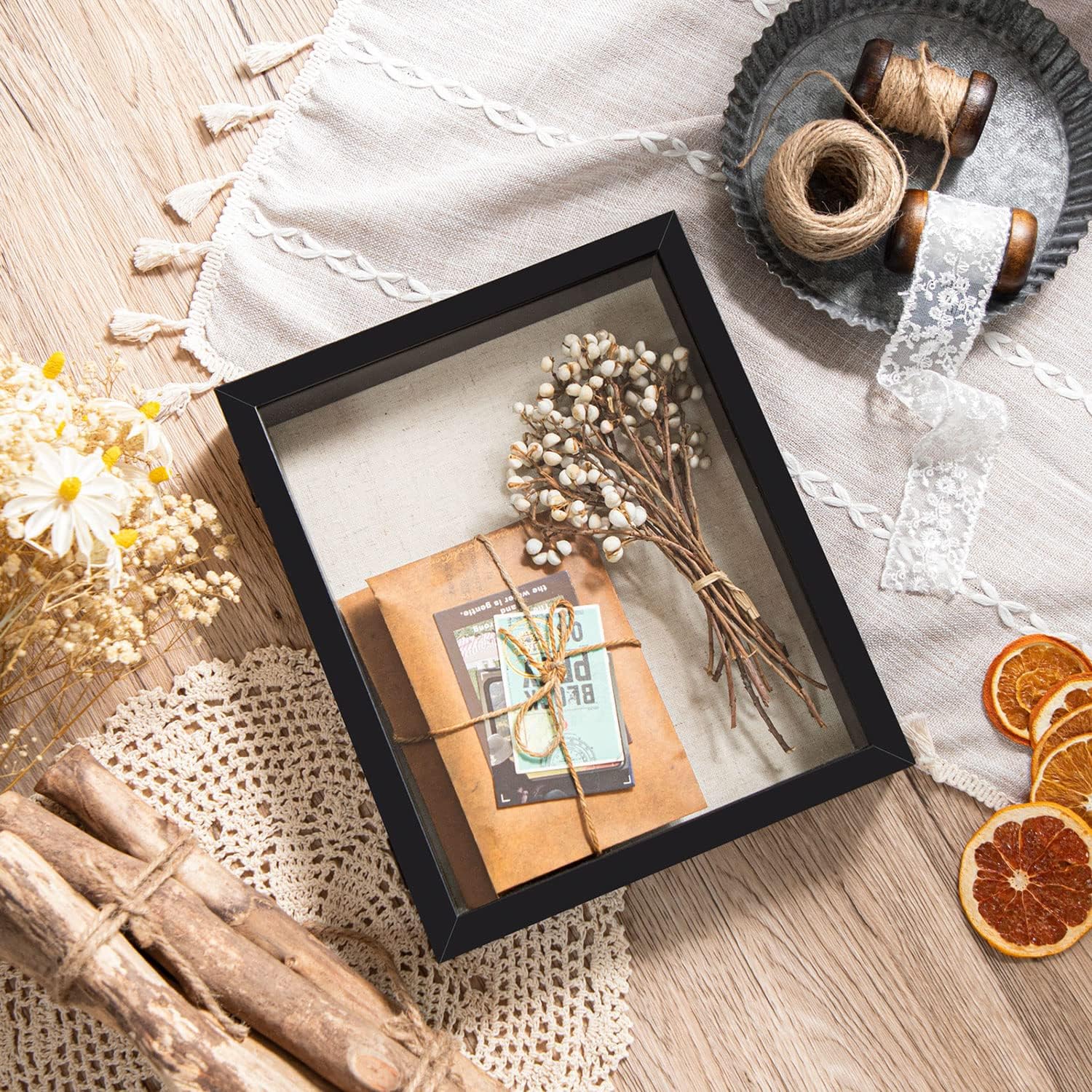 Califortree 8x10 Shadow Box Frame with Linen Back - Sturdy Memory Display Case of Flower, Pictures, Medals and More, Black