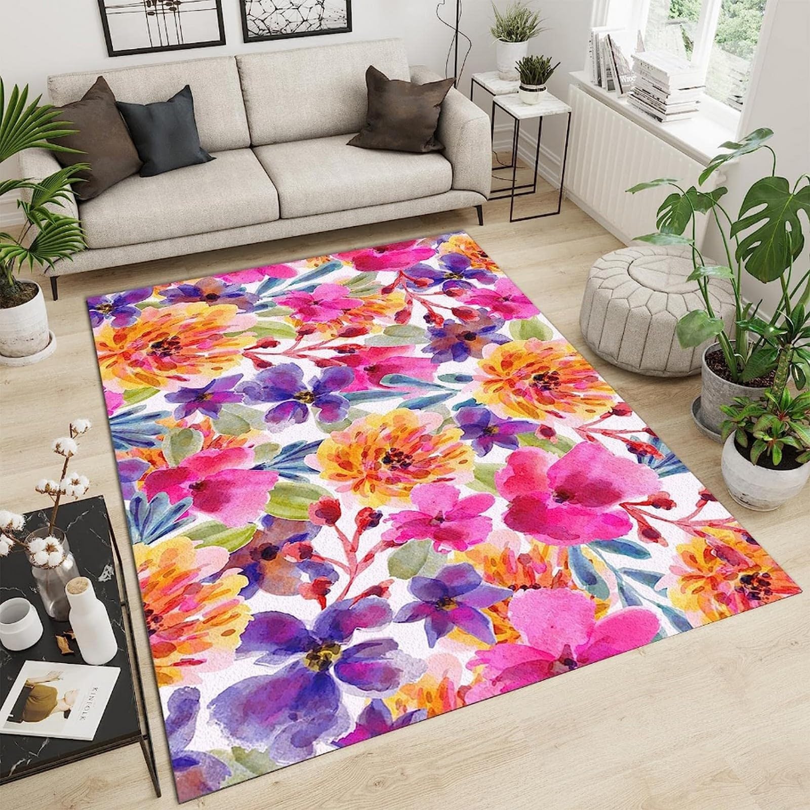 Paillasson salon rose 120x160 tapis flanelle antidérapant facile à nettoyer