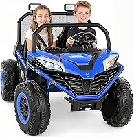 ELEMARA 2-Seater XL 12V 10AH 4WD Ride On Car for Big Kids - 4.5 MPH, Remote Control, Bluetooth Music, LED Lights, Blue Gift for Boys Girls