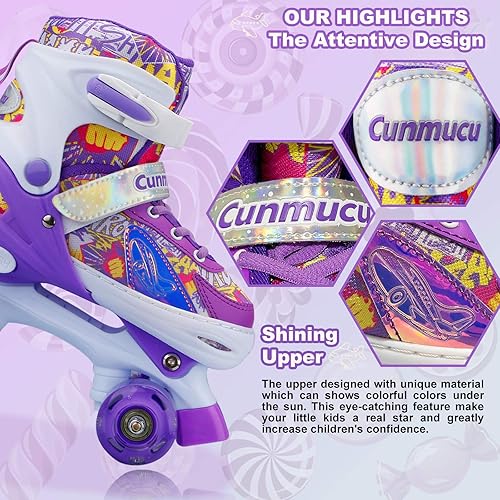 Miniatura 5 de Cunmucu Patines de ruedas para niñas y niños mujeres y hombres 4 tamaños ajustables para adultos y niños pequeños patines para interiores y