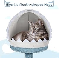 Vista 4 de Yaheetech Árbol para Gatos con Temática Oceánica de 45.5 Pulgadas, Torre para Gatos de Múltiples Niveles, Muebles de Felpa para Mascotas con Nido