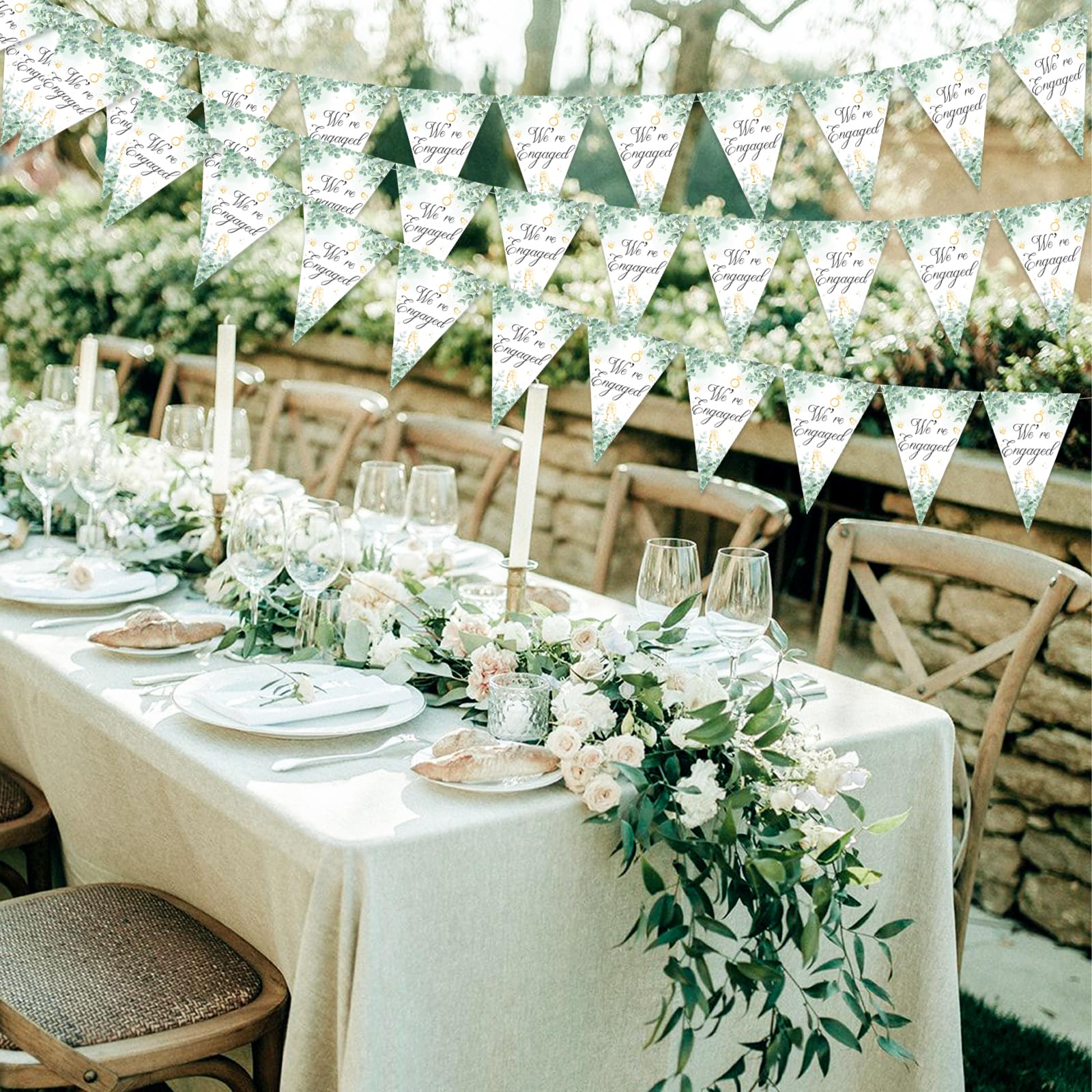 Sursurprise Engagement Banner Party Decorations Sage Green, We’re Engaged Triangle Flags Banner for Wedding Bride to Be - Image 3