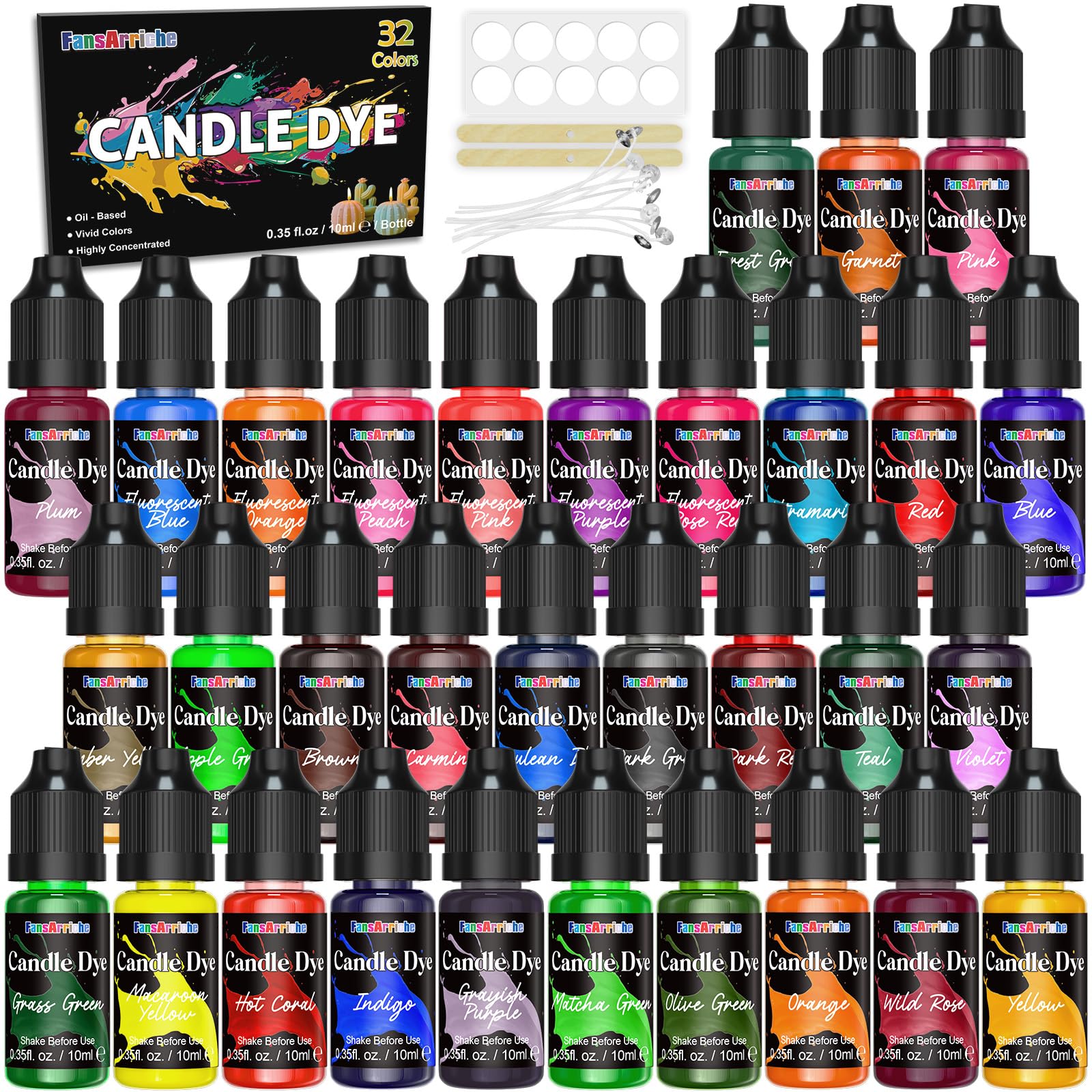 Teinture pour bougie 32 couleurs vives à base d'huile pour une cire colorée uniformément