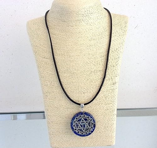 Miniatura 8 de Orgone energy pendant necklace with Star of David Chai and Authentic Lapis Lazuli stones. 1.6 inch diameter. Made in USA