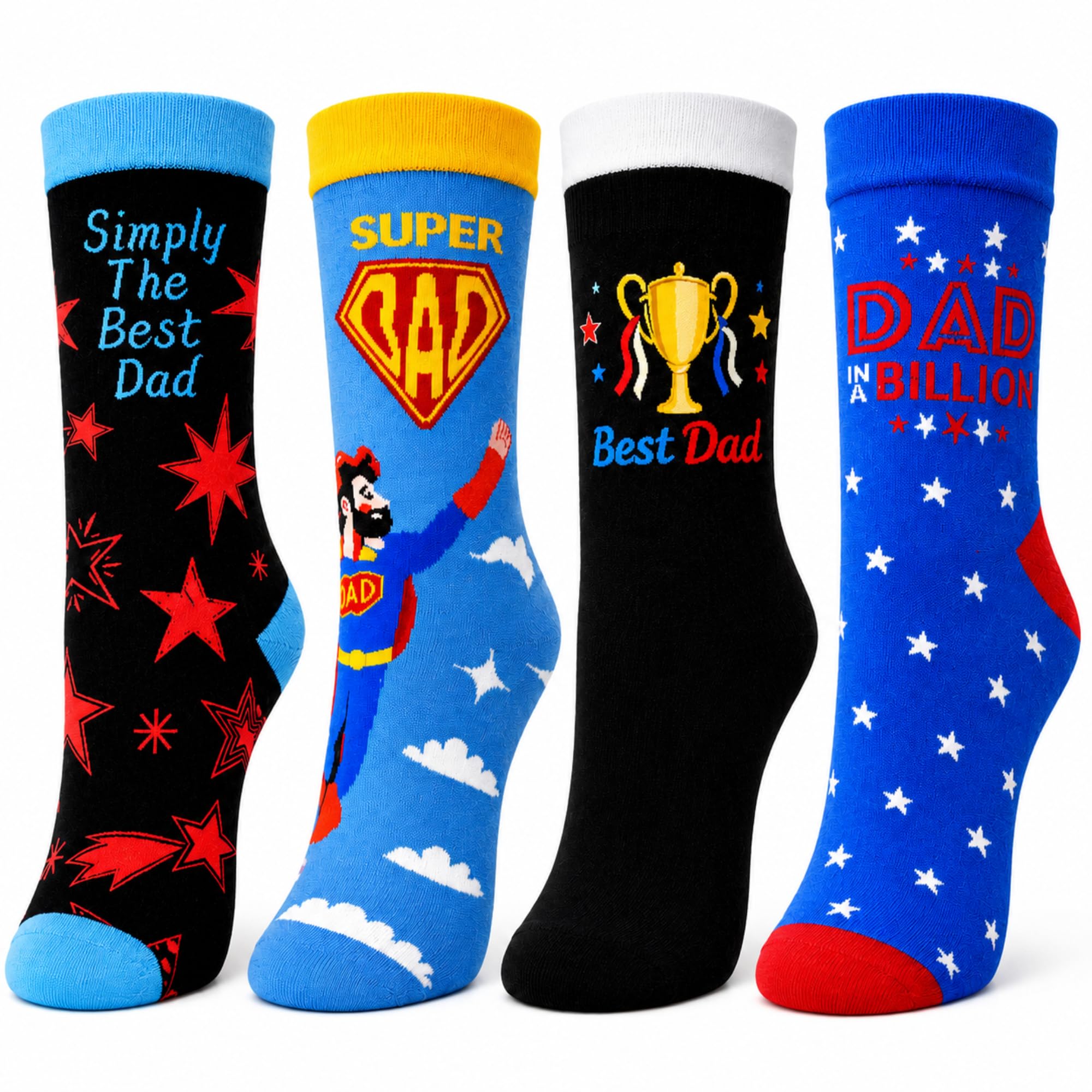 SEZHN Father Day Gift for Dad - 4 Pairs Dad Socks Mens 7-11, Super Novelty Sock Set, Funny Fathers Day Socks for Daddy On Birthday,Christmas or Thanksgiving