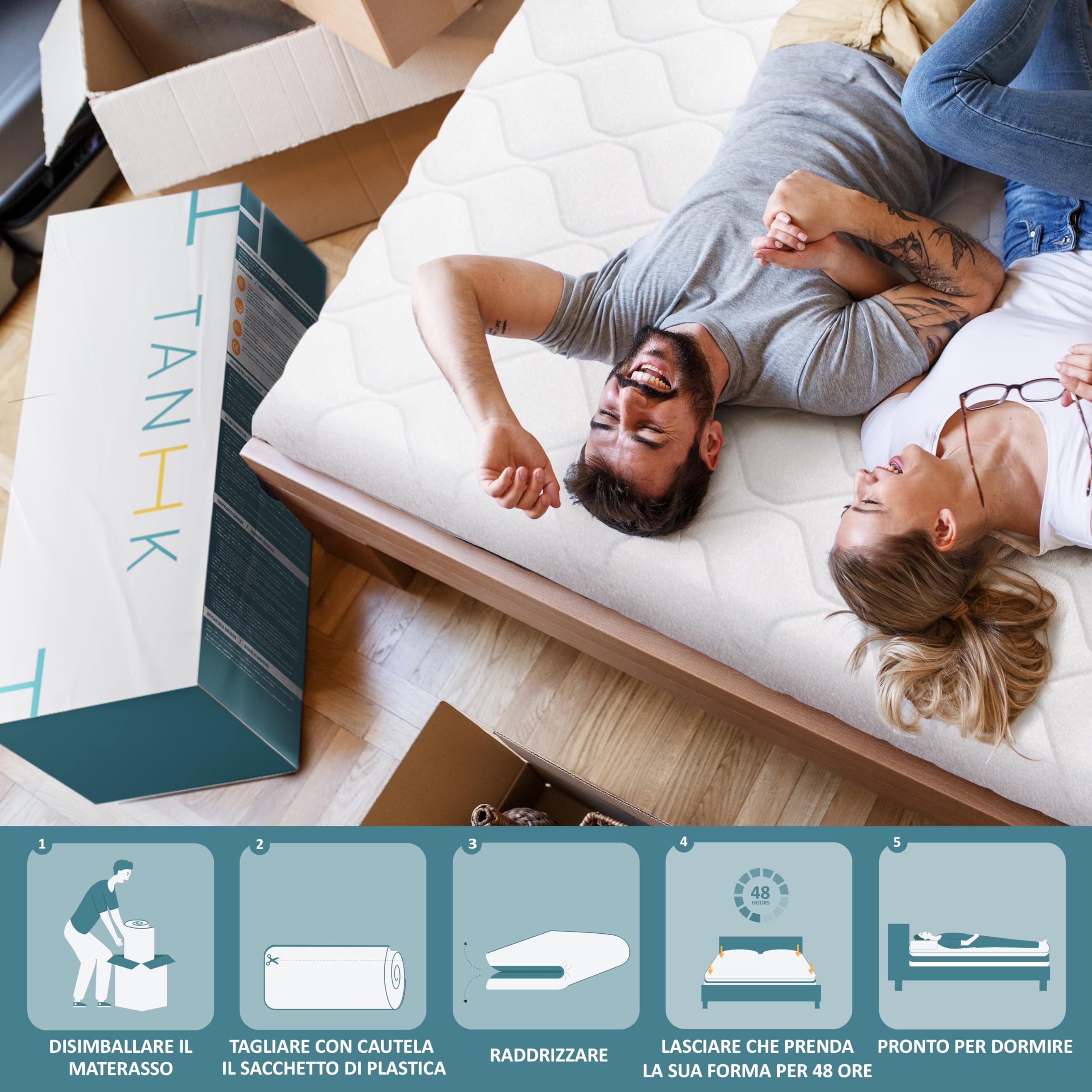 Materasso Memory 100% Made in Italy | Ortopedico Medio Rigido | Sistema di Alleviamento dei Punti di Pressione | Anallergico, Antibatterico e Antiacaro | Traspirante (Materasso Memory, 160 x 195)