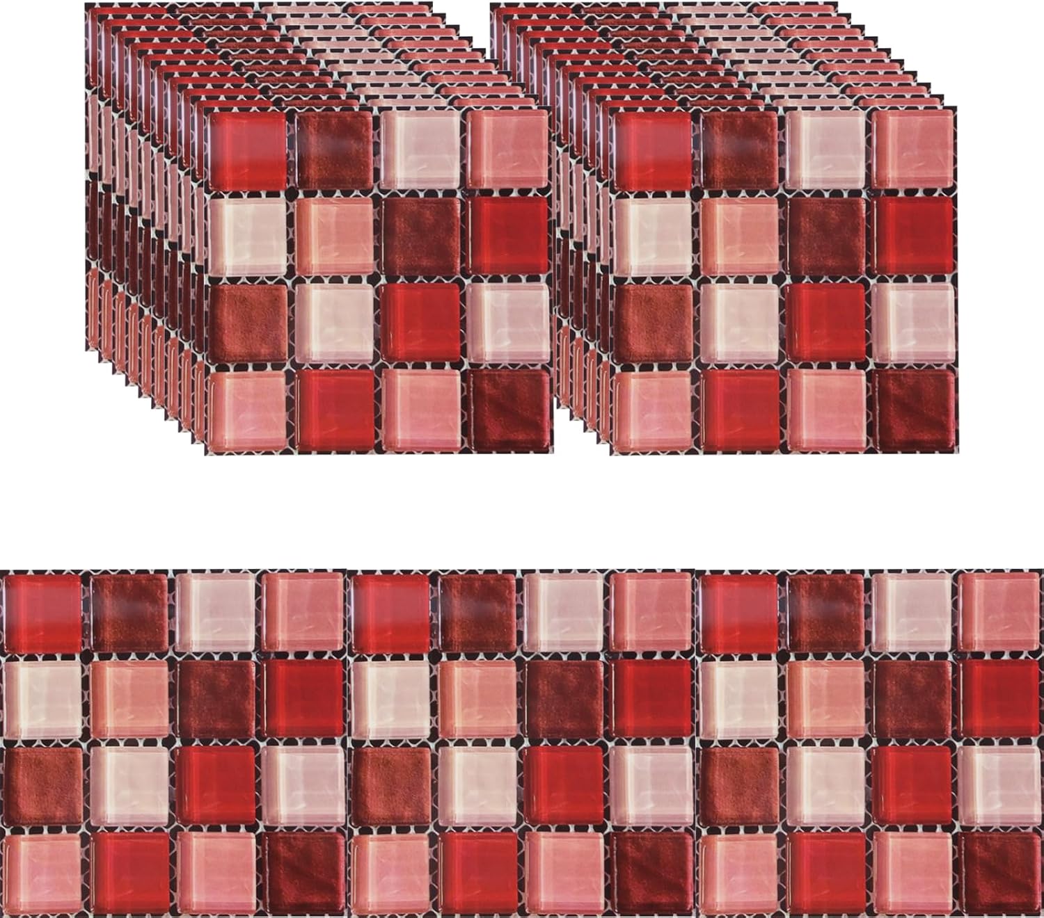 Geesatis Red Peel and Stick Backsplash,Self-Adhesive Removable Wall Tiles
