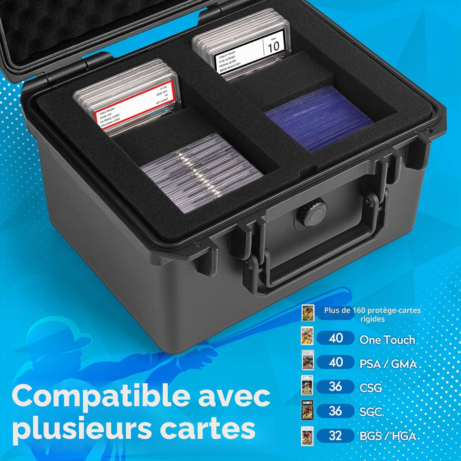 Boîte de Rangement pour Cartes Graduées, Top Loader Box Compatible avec les étuis PSA, Boîte de Stockage pour Cartes Classées pour Cartes Sportives, Top Loaders, One Touch ou Cartes Classées
