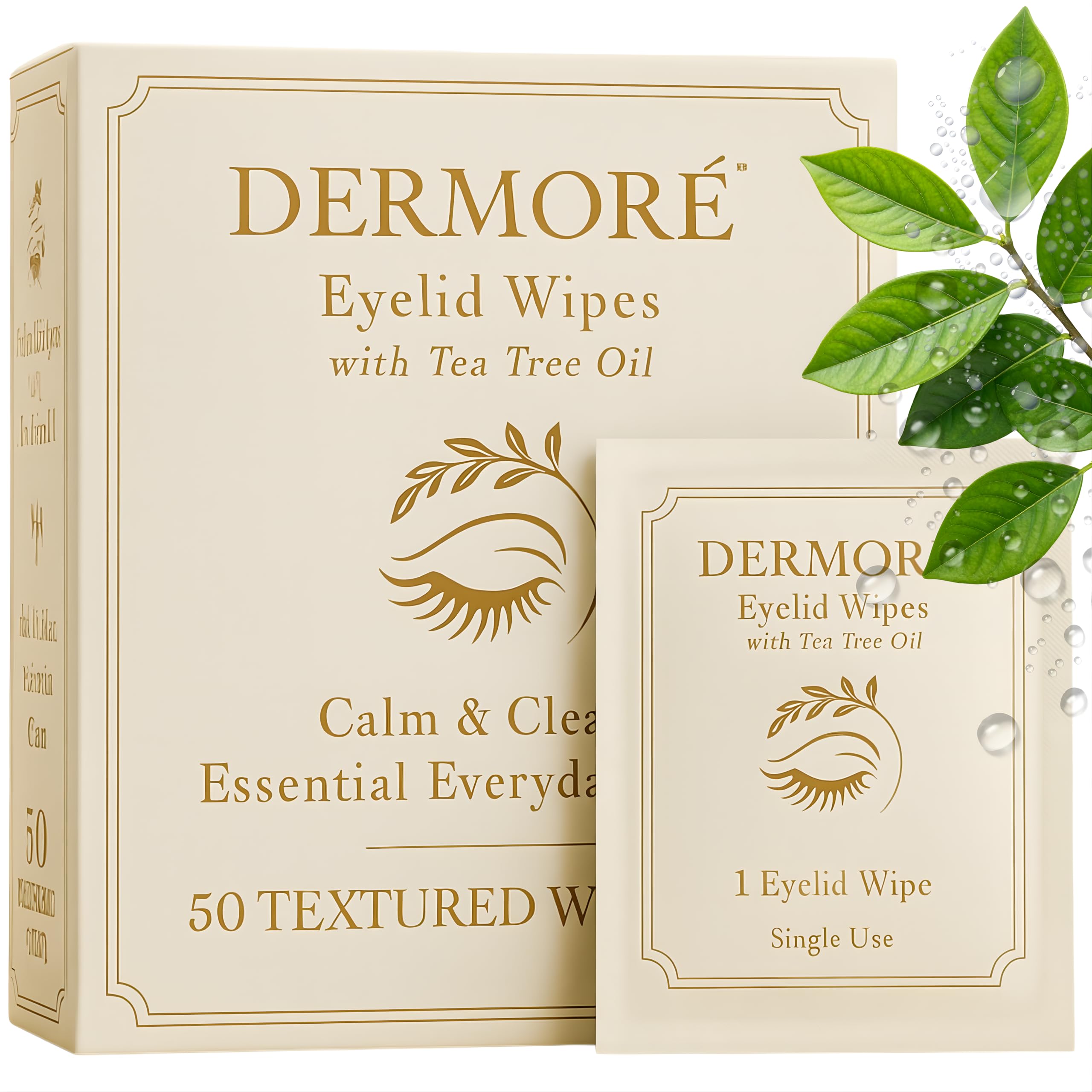DERMORE Eyelid Cleansing Wipes with Tea Tree, Chamomile & Aloe; Daily Relief & Gentle Hygiene for Dry, Itchy Skin; Preservative-Free, Individually