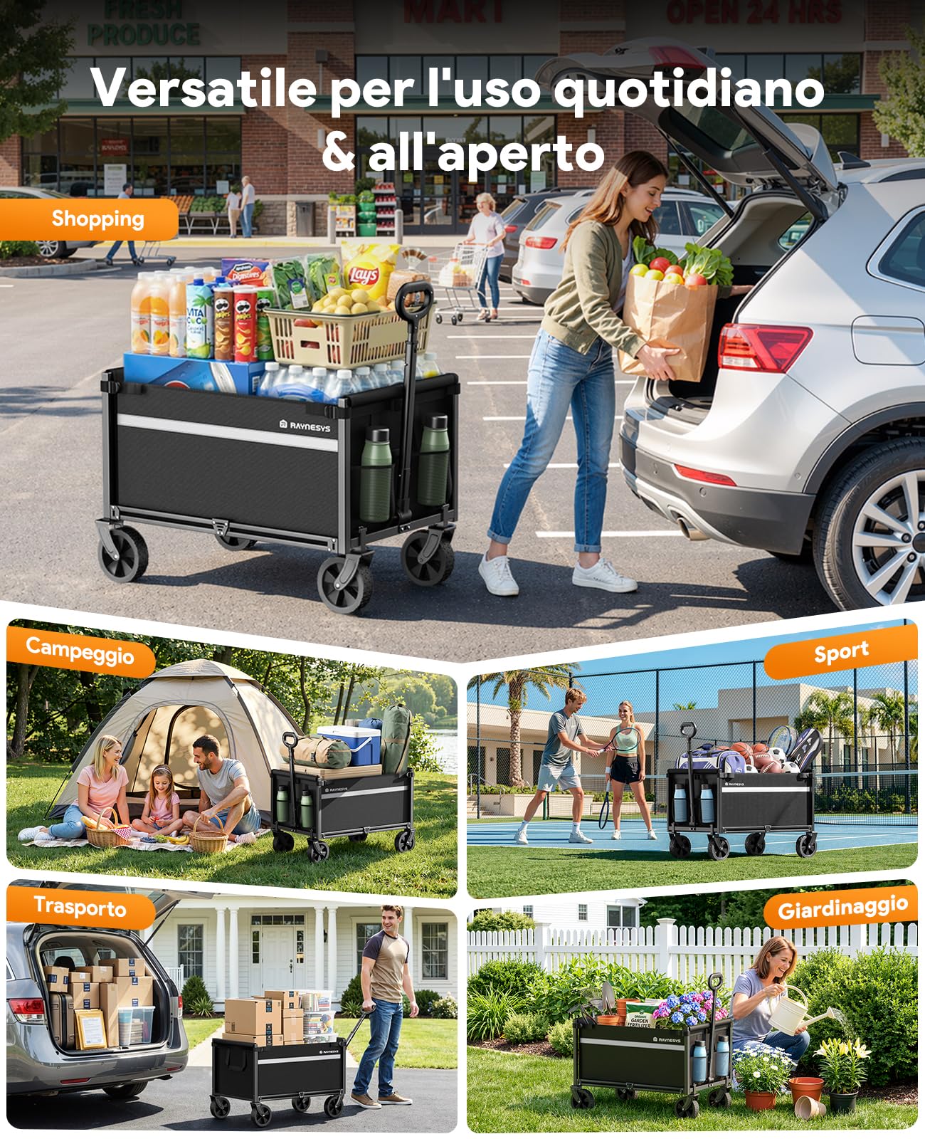 Carrelli Pieghevoli, Carrello a mano pieghevole da 330 Libbre, Carrelli Pieghevoli Resistenti con Ruote, Carrello Portatile Multiuso per Campeggio, Spesa, Sport, Giardinaggio, Acquisti, Nero Chiaro