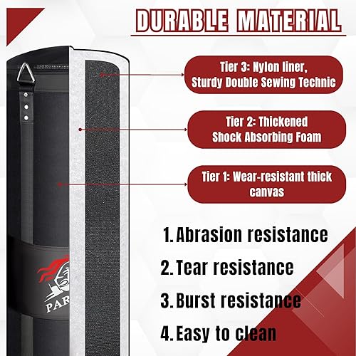 Miniatura 5 de 4FT Hanging Punching Bag for Adults, Unfilled Canvas Heavy Boxing Bag Set with 12oz Boxing Gloves Hand Wraps, Jump Rope, Reflex Ball for MMA