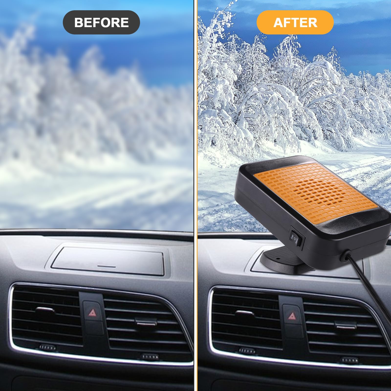 Chauffage de voiture 12 V 200 W 2 en 1 - Chauffage et refroidissement rapides avec rotation à 360 ° - Chauffage portable pour connexion à l'allume-cigare - Dégivreur de pare-brise pour - 4