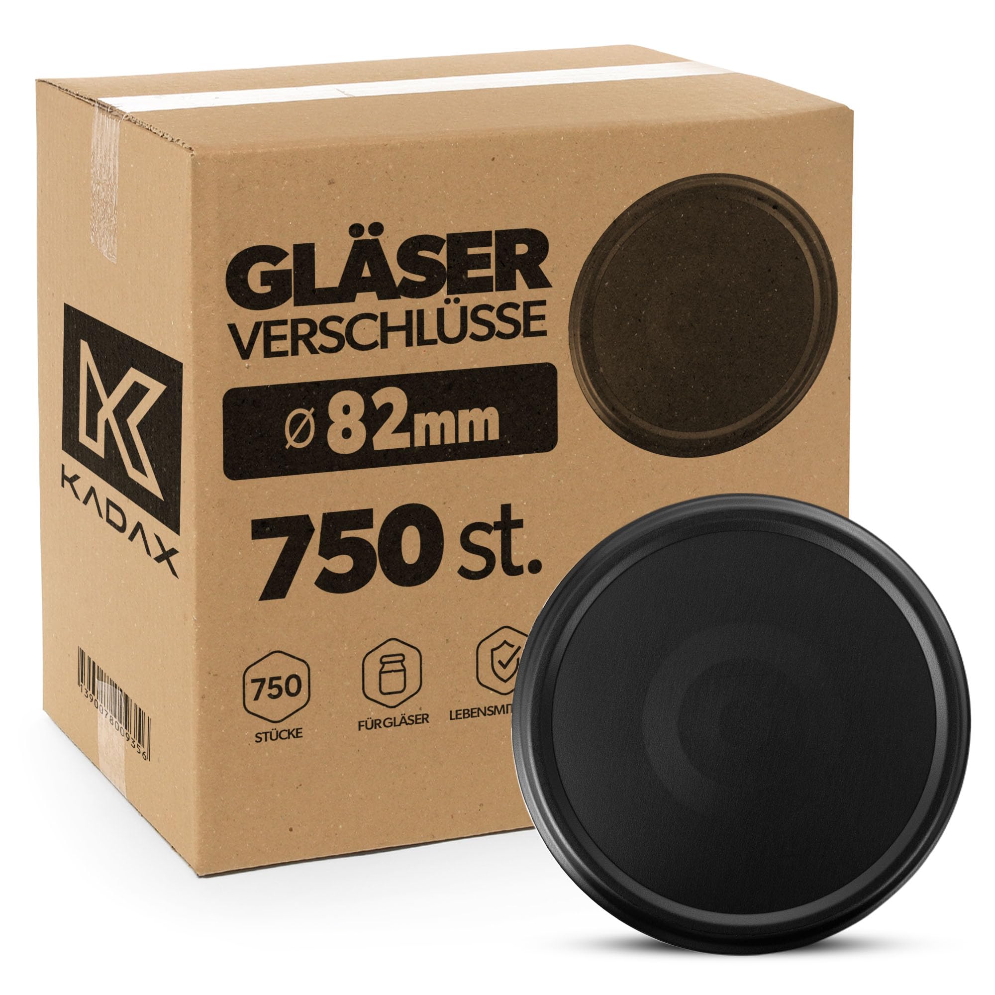 KADAX 750er Set Schraubdeckel TO82 ⌀ 82mm Schwarz Matt – Twist-Off Ersatzdeckel für 235-900ml Einmach- & Marmeladengläser | Luftdicht & Spülmaschinenfest