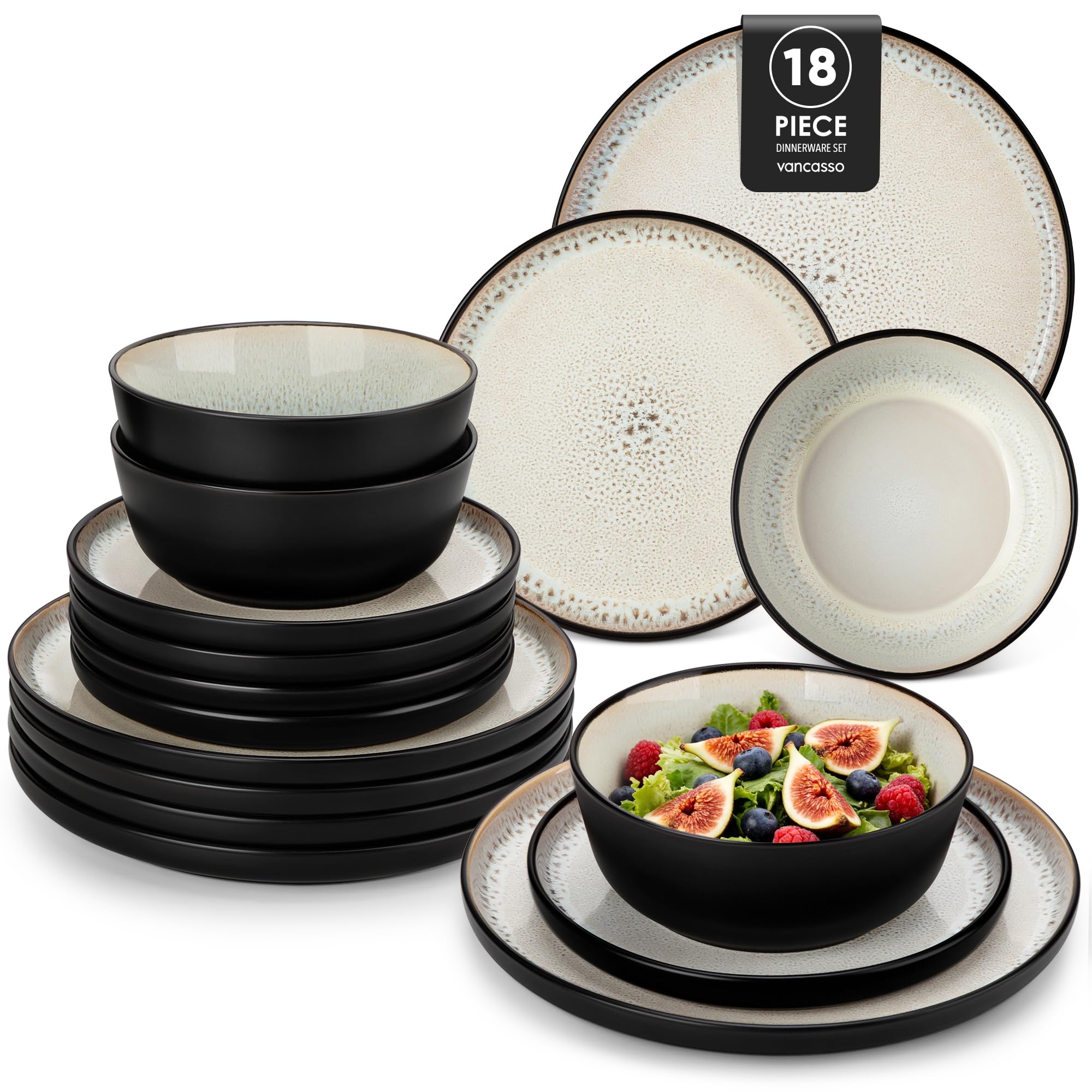 vancasso Amber 18-Piece Dinner Set for 6 peaple, Warm Creamy White